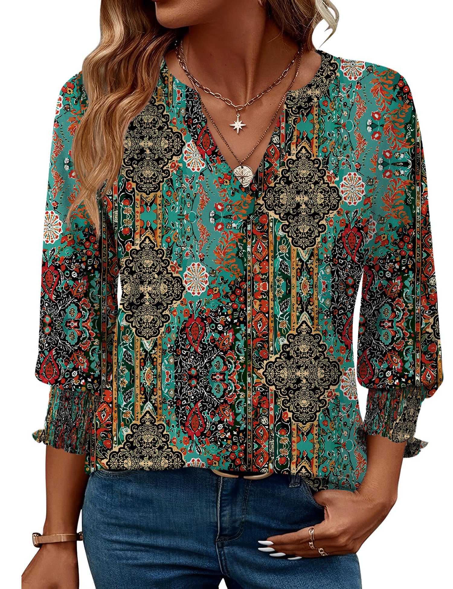LOMON Women's 2026 Fashion Tops 3/4 Length Sleeve Business Casual Blouses Summer Tees Shirts S-4X