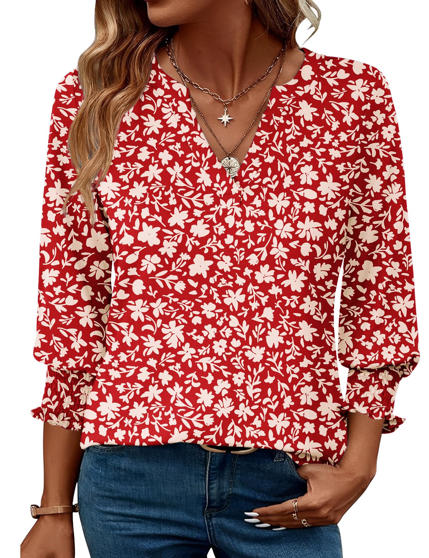 LOMON Women's 2026 Fashion Tops 3/4 Length Sleeve Business Casual Blouses Summer Tees Shirts S-4X