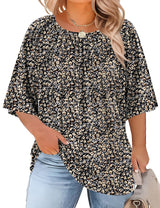 LOMON Womens Plus Size Tops Summer 3/4 Length Sleeve Crewneck Blouses Dressy Casual Loose Curvy Flowy Tunic Shirts 1X-5X