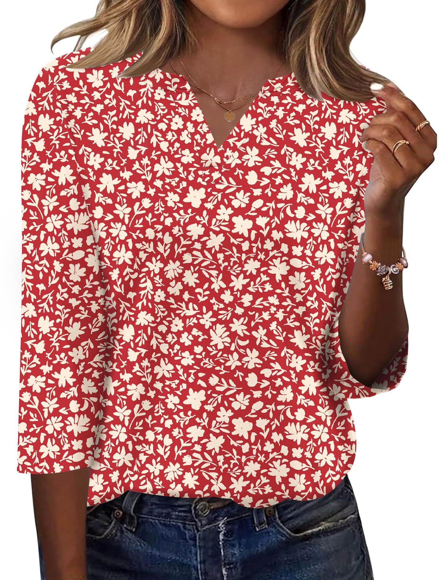LOMON Womens 3/4 Length Sleeve Tops V Neck Business Casual Blouses Summer Tees Shirts 2026