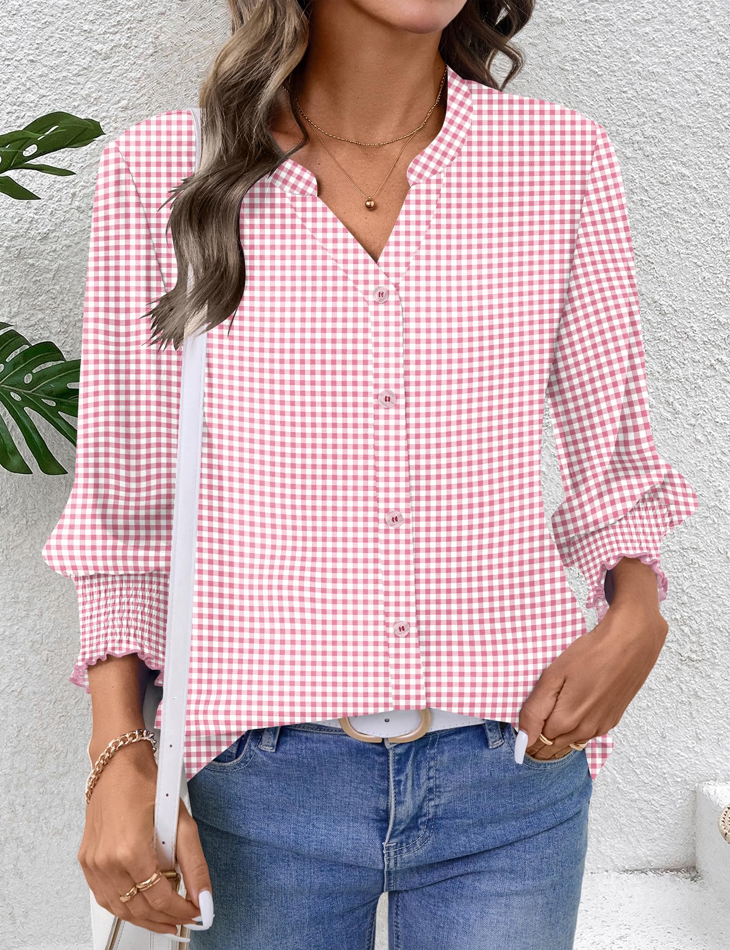 LOMON Button Down Shirts for Women 3/4 Length Sleeve Business Casual Blouses 2026 Summer Tops