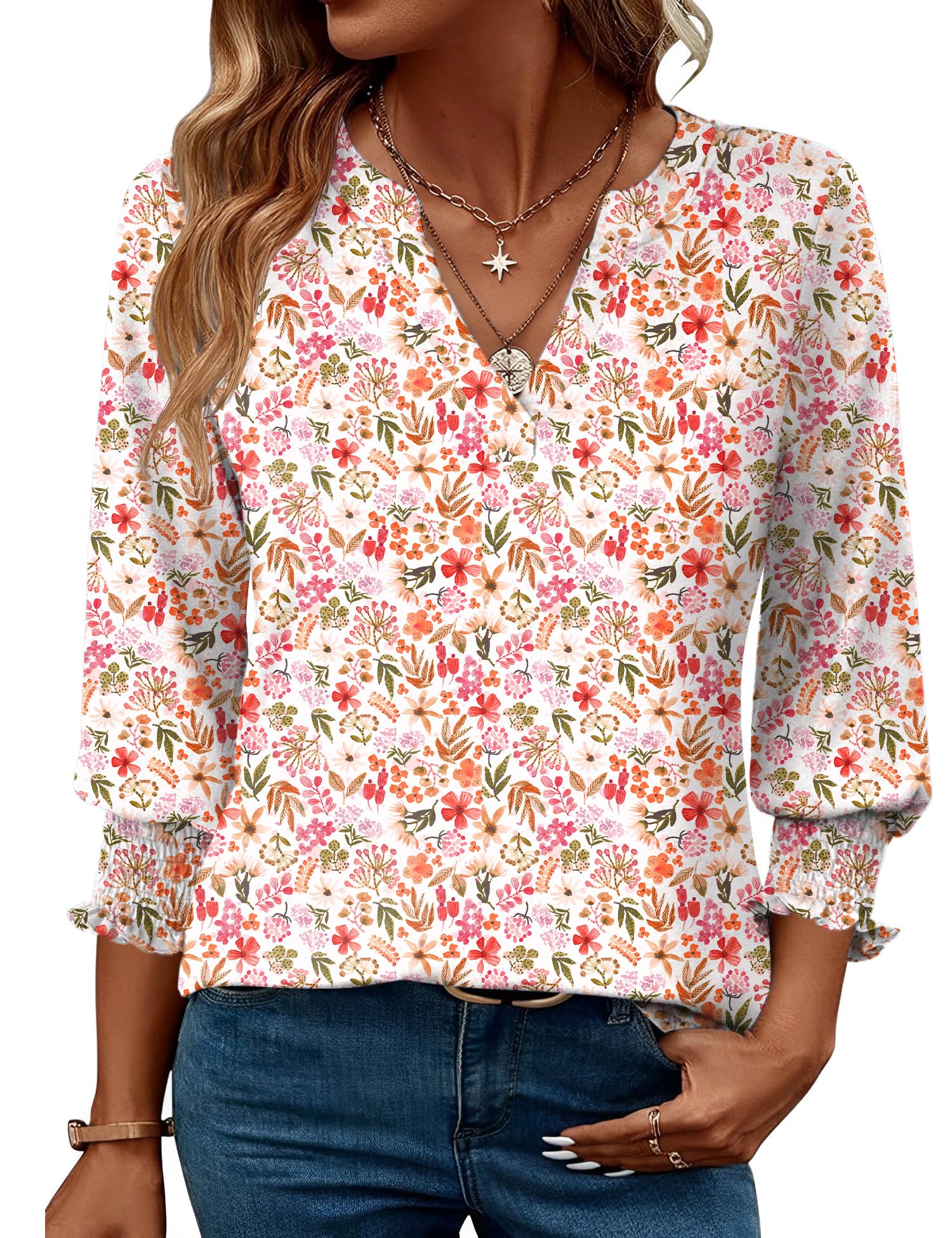 LOMON Women's 2026 Fashion Tops 3/4 Length Sleeve Business Casual Blouses Summer Tees Shirts S-4X