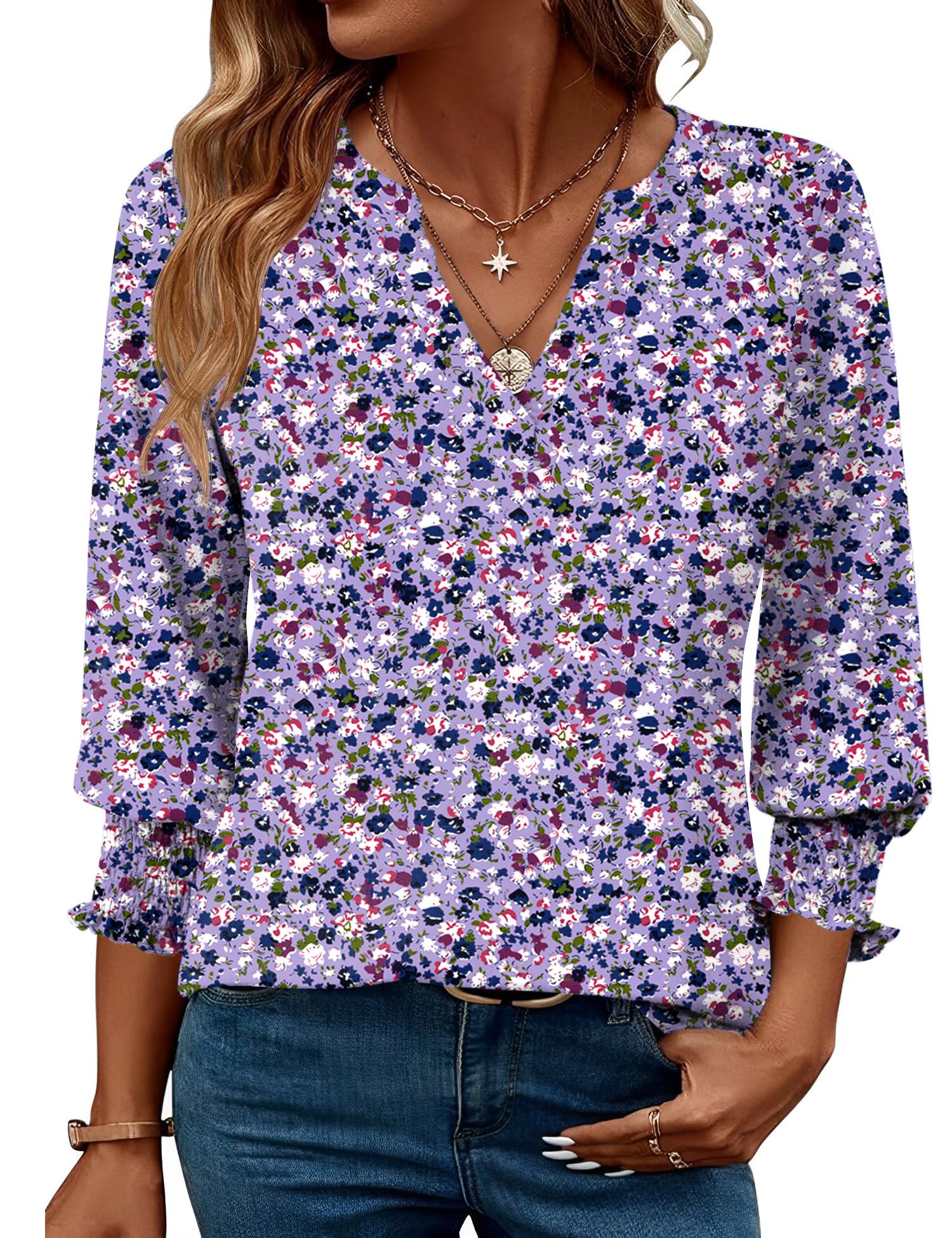 LOMON Women's 2026 Fashion Tops 3/4 Length Sleeve Business Casual Blouses Summer Tees Shirts S-4X