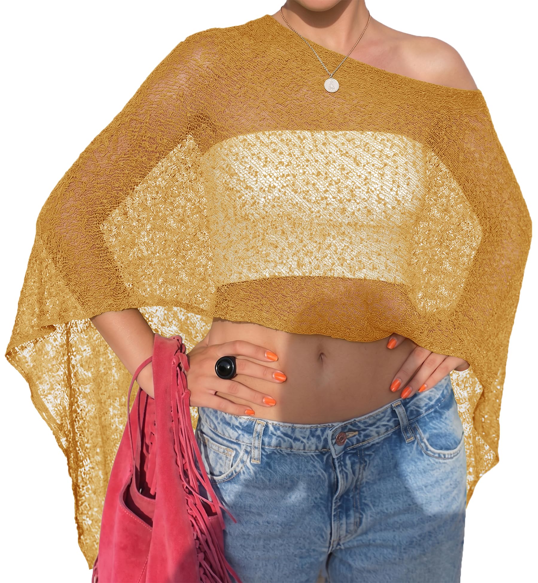 LOMON Womens Sheer Poncho Shrug Bolero Lightweight Knit Crochet Shrug Mesh Cover Up Summer 2026