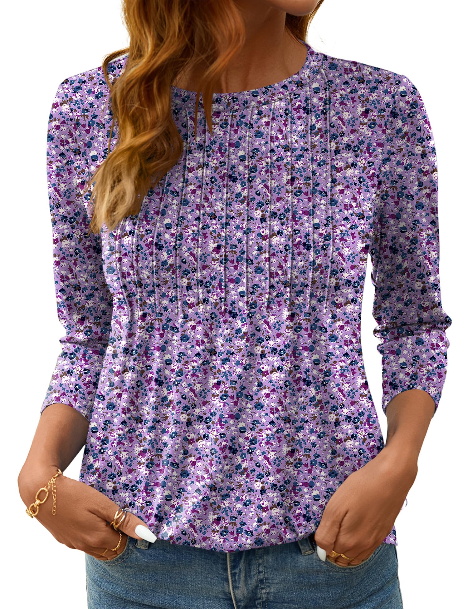 LOMON Women's 3/4 Length Sleeve Tops Crew Neck Dressy Casual Blouses Summer Tees Shirts