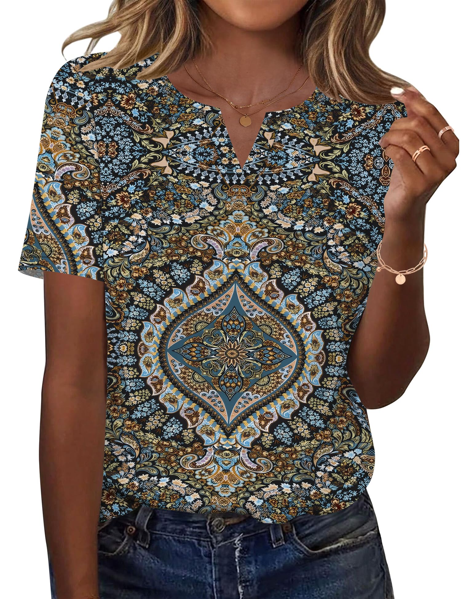 LOMON Womens Short Sleeve V Neck T Shirts Summer Tops Basic Tees Business Casual Blouses Trendy Fashion Clothes