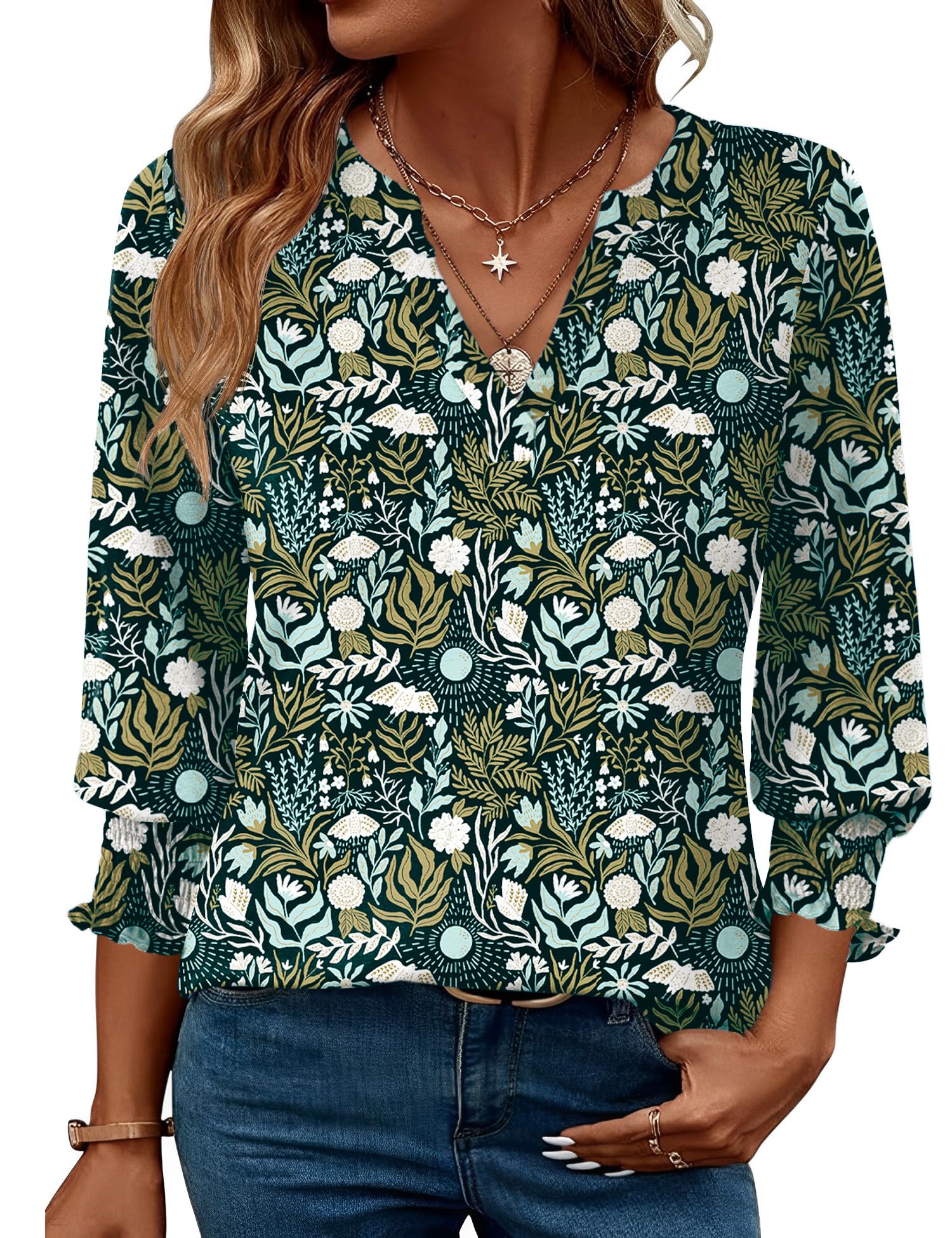 LOMON Women's 2026 Fashion Tops 3/4 Length Sleeve Business Casual Blouses Summer Tees Shirts S-4X