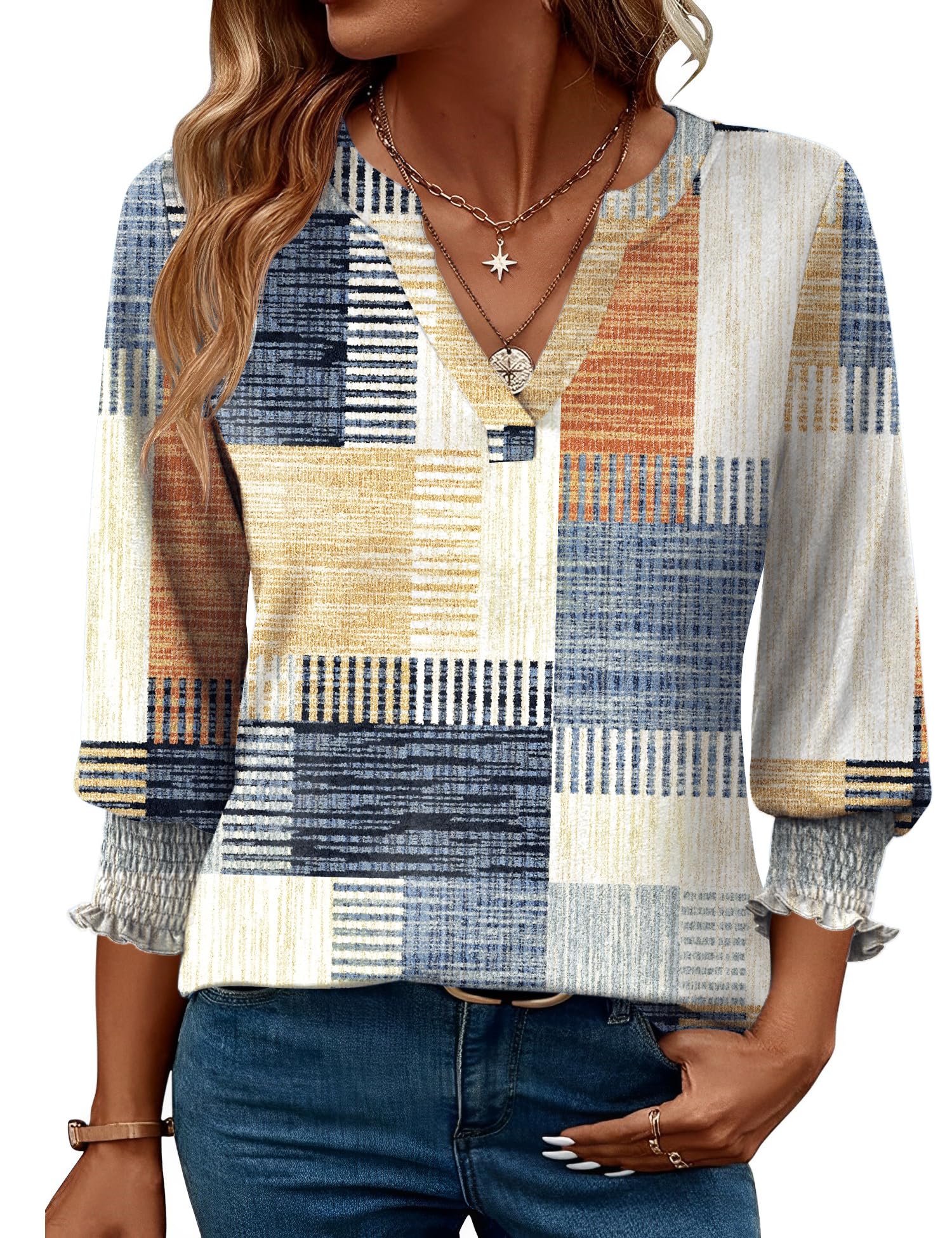 LOMON Women's 2026 Fashion Tops 3/4 Length Sleeve Business Casual Blouses Summer Tees Shirts S-4X