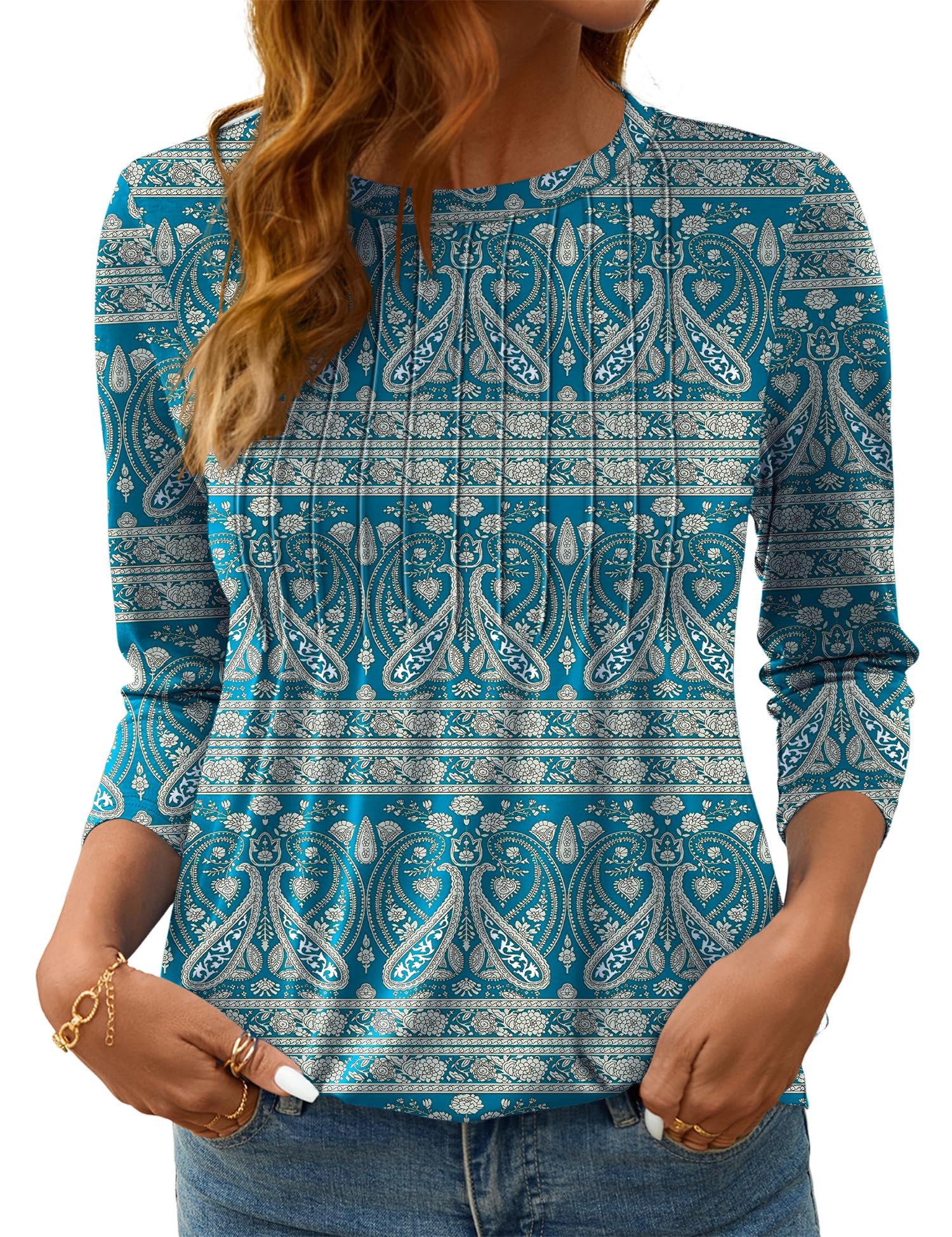 LOMON Women's 3/4 Length Sleeve Tops Crew Neck Dressy Casual Blouses Summer Tees Shirts