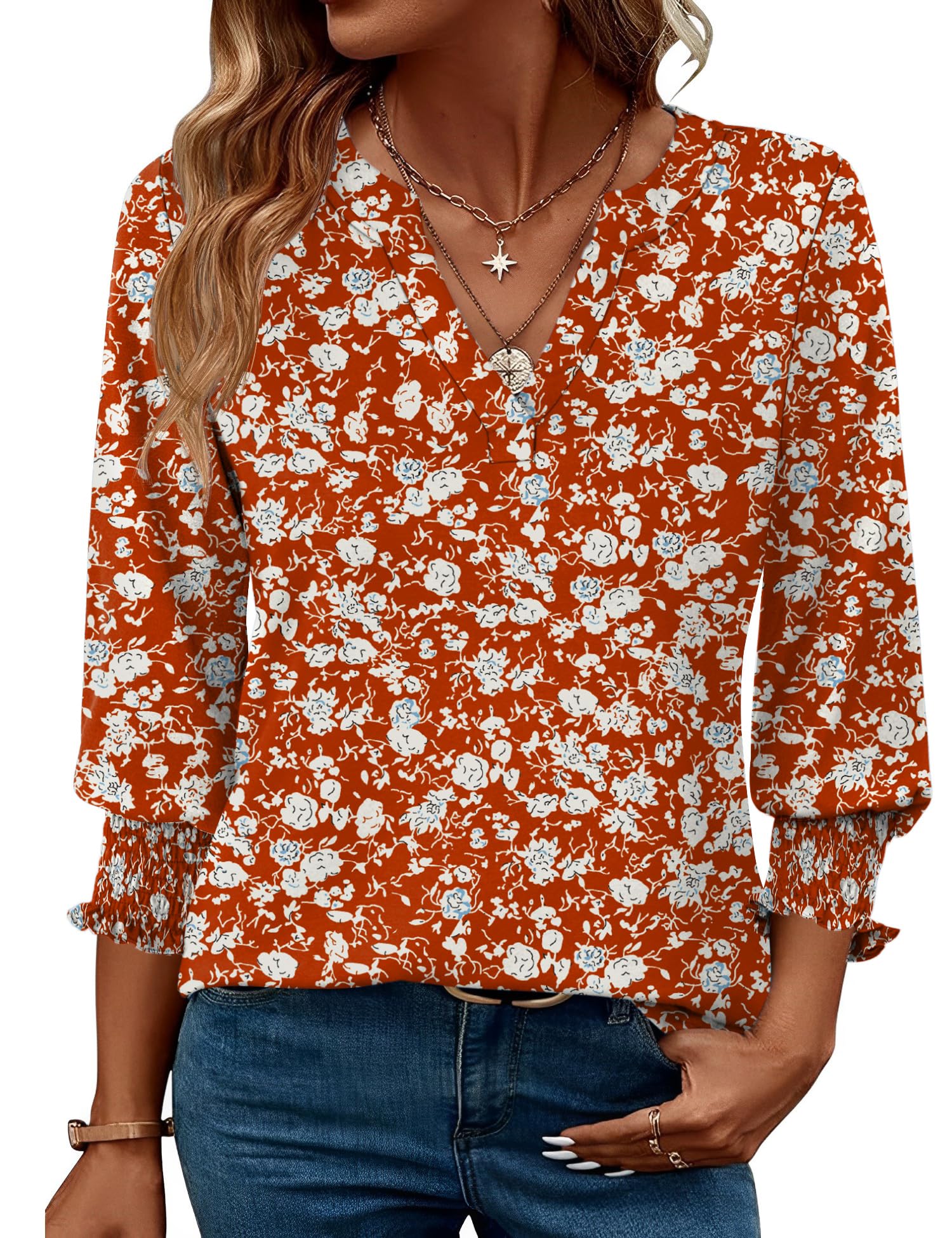 LOMON Women's 2026 Fashion Tops 3/4 Length Sleeve Business Casual Blouses Summer Tees Shirts S-4X
