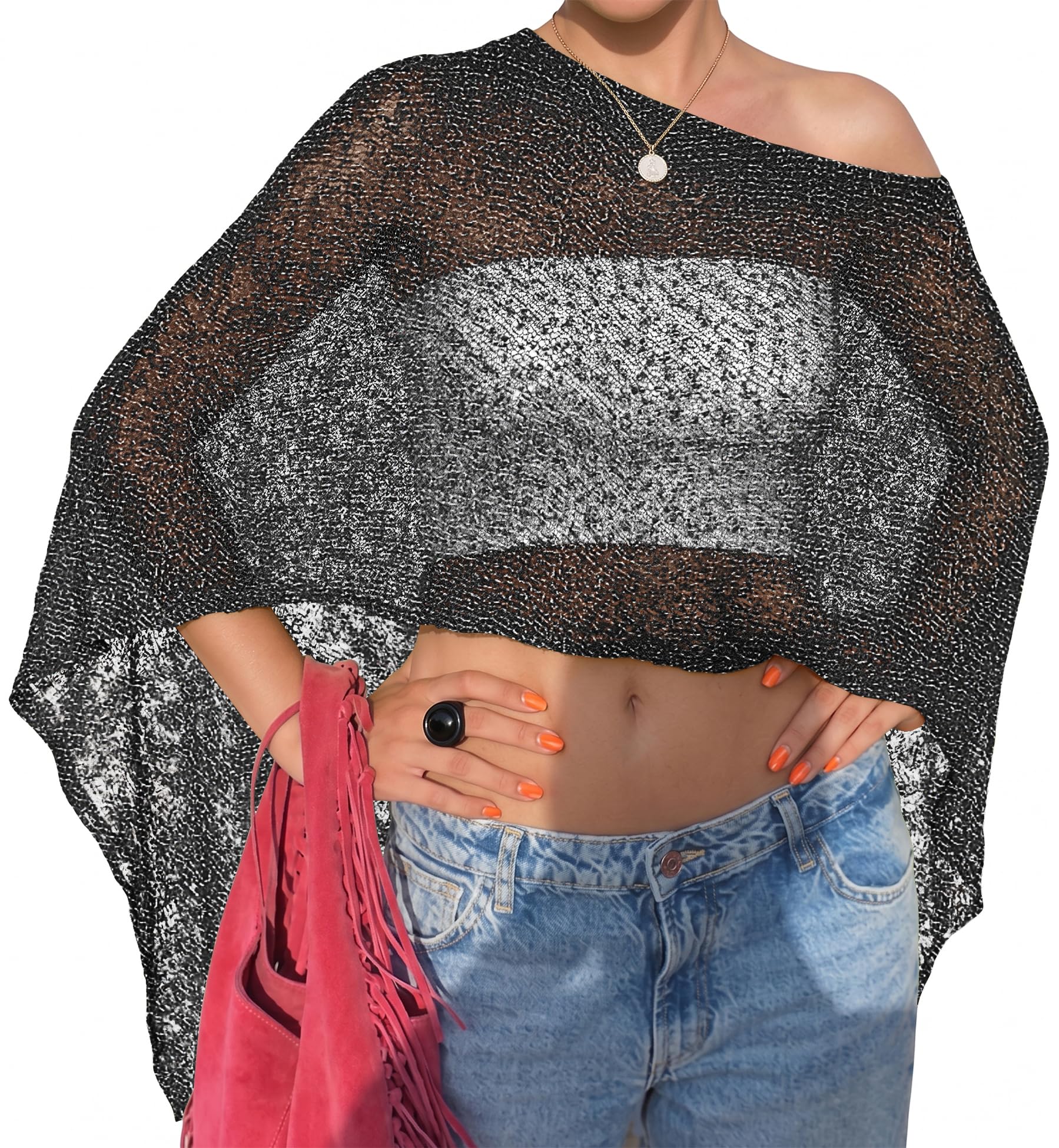 LOMON Womens Sheer Poncho Shrug Bolero Lightweight Knit Crochet Shrug Mesh Cover Up Summer 2026