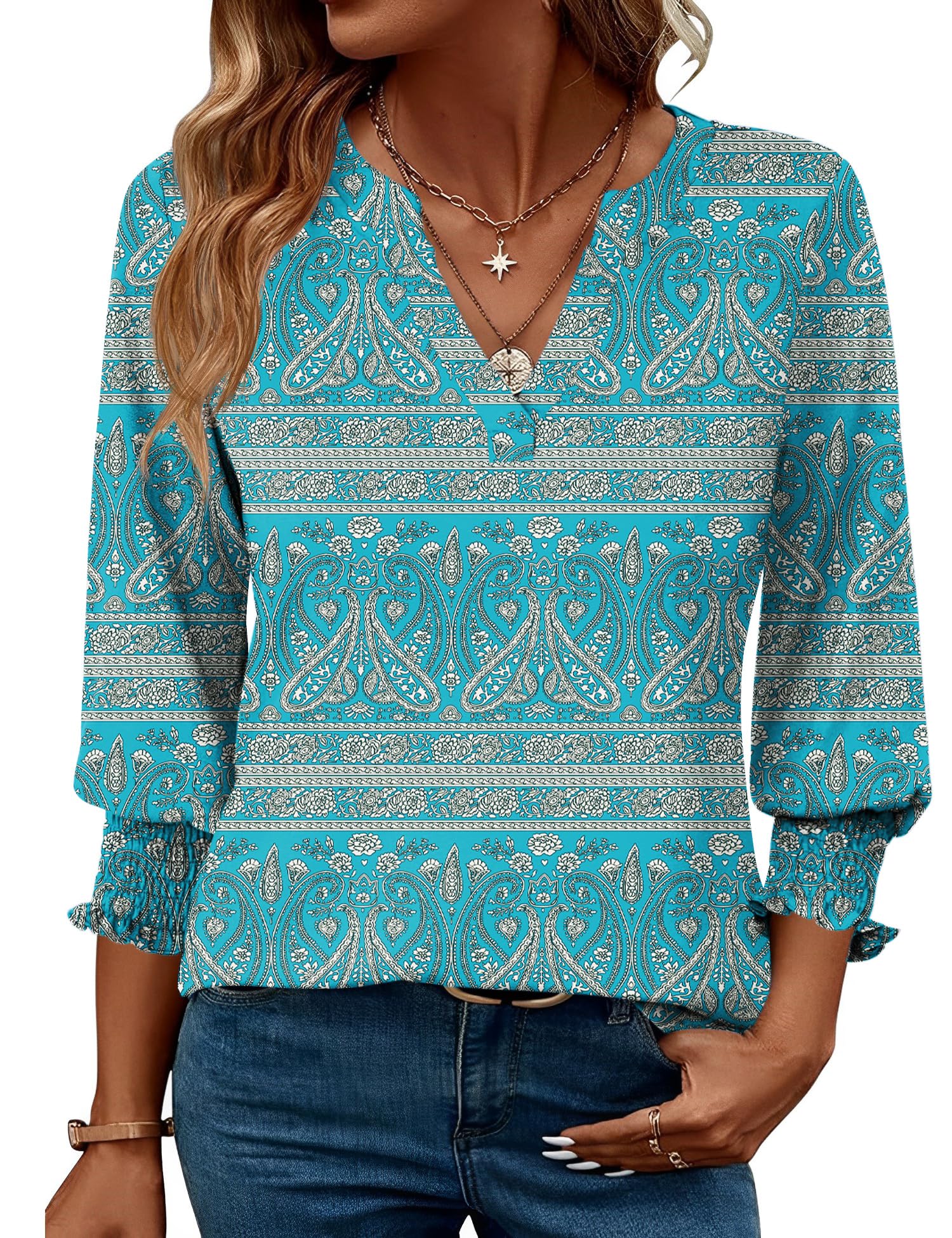 LOMON Women's 2026 Fashion Tops 3/4 Length Sleeve Business Casual Blouses Summer Tees Shirts S-4X