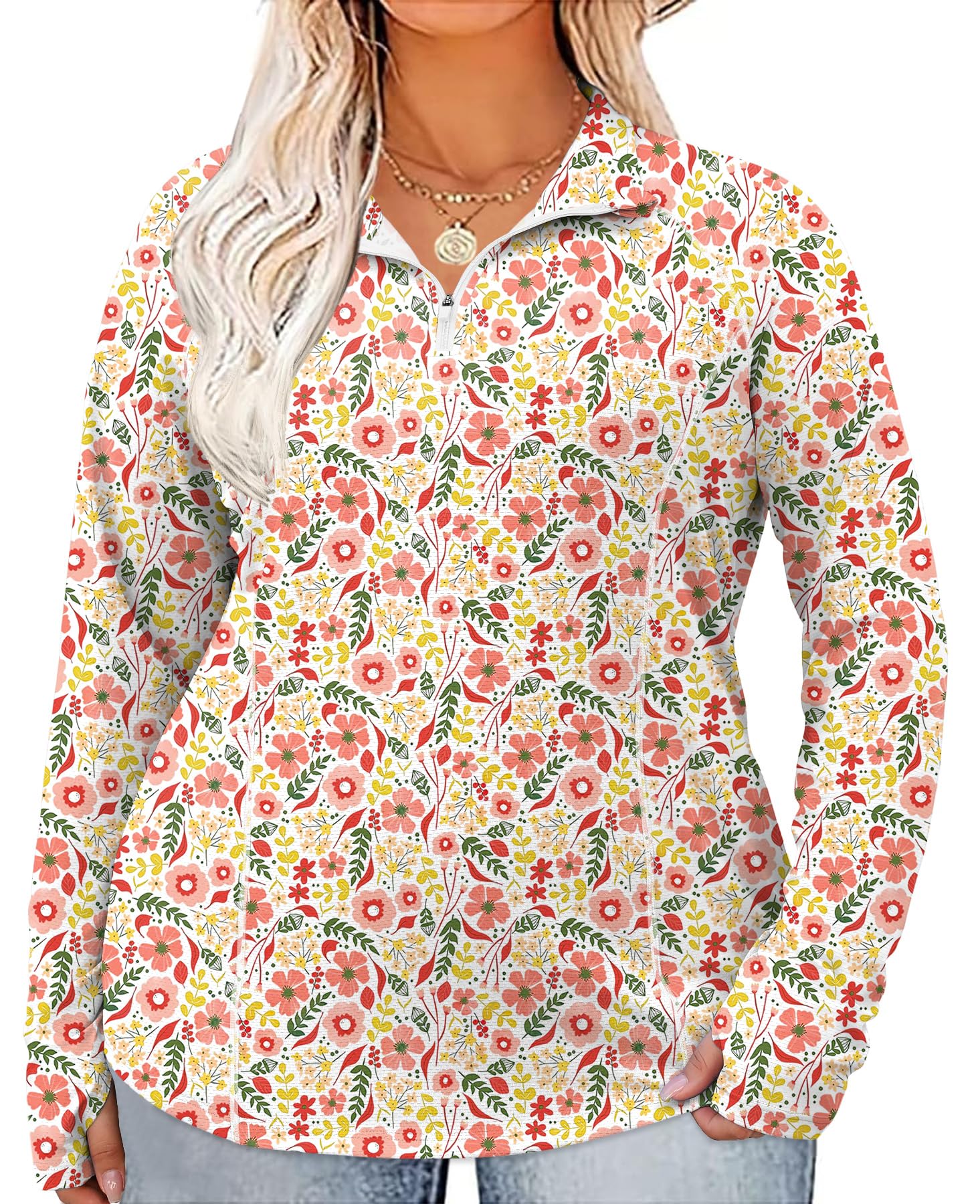 LOMON Womens Plus Size Workout Tops Long Sleeve 1/4 Zip UV Sun Protection Quick Dry Hiking Athletic Shirts Rash Guard UPF 50+