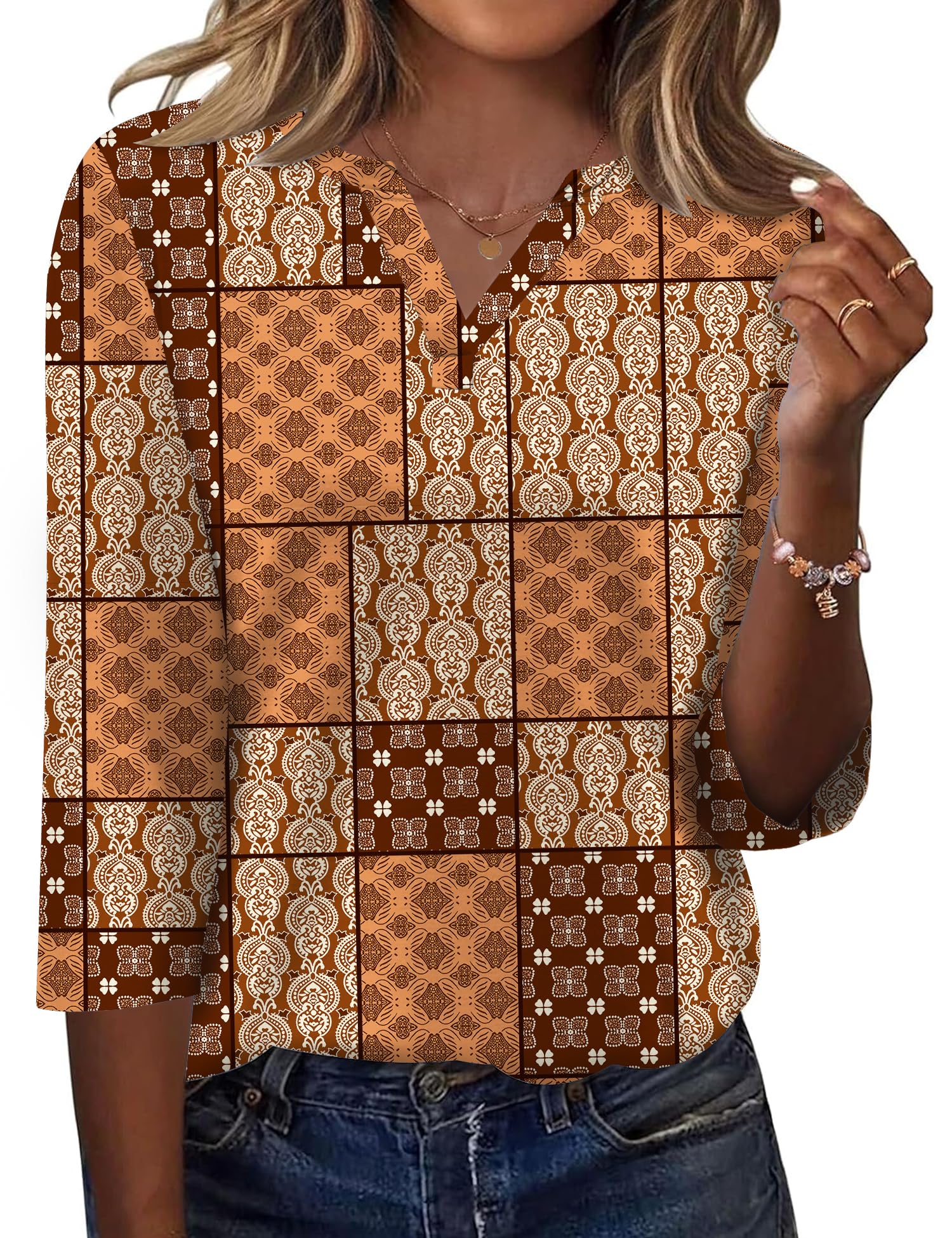 LOMON Womens 3/4 Length Sleeve Tops V Neck Business Casual Blouses Summer Tees Shirts 2026