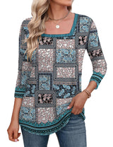 LOMON Women's 3/4 Sleeve Shirts Square Neck Summer Tops Dressy Casual Basic Tees Ladies T Shirts Blouses