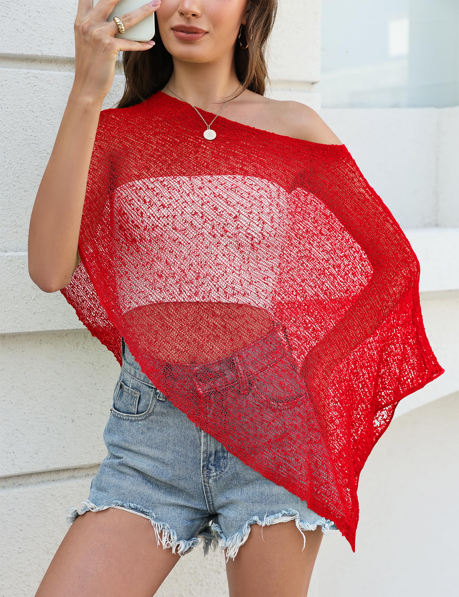 LOMON Womens Sheer Poncho Shrug Bolero Lightweight Knit Crochet Shrug Mesh Cover Up Summer 2026