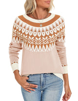 LOMON Womens Casual Lightweight Vintage Fair Isle Sweater Raglan Sleeve Crew Neck Knitted Pullover Comfy Warm Fall Tops