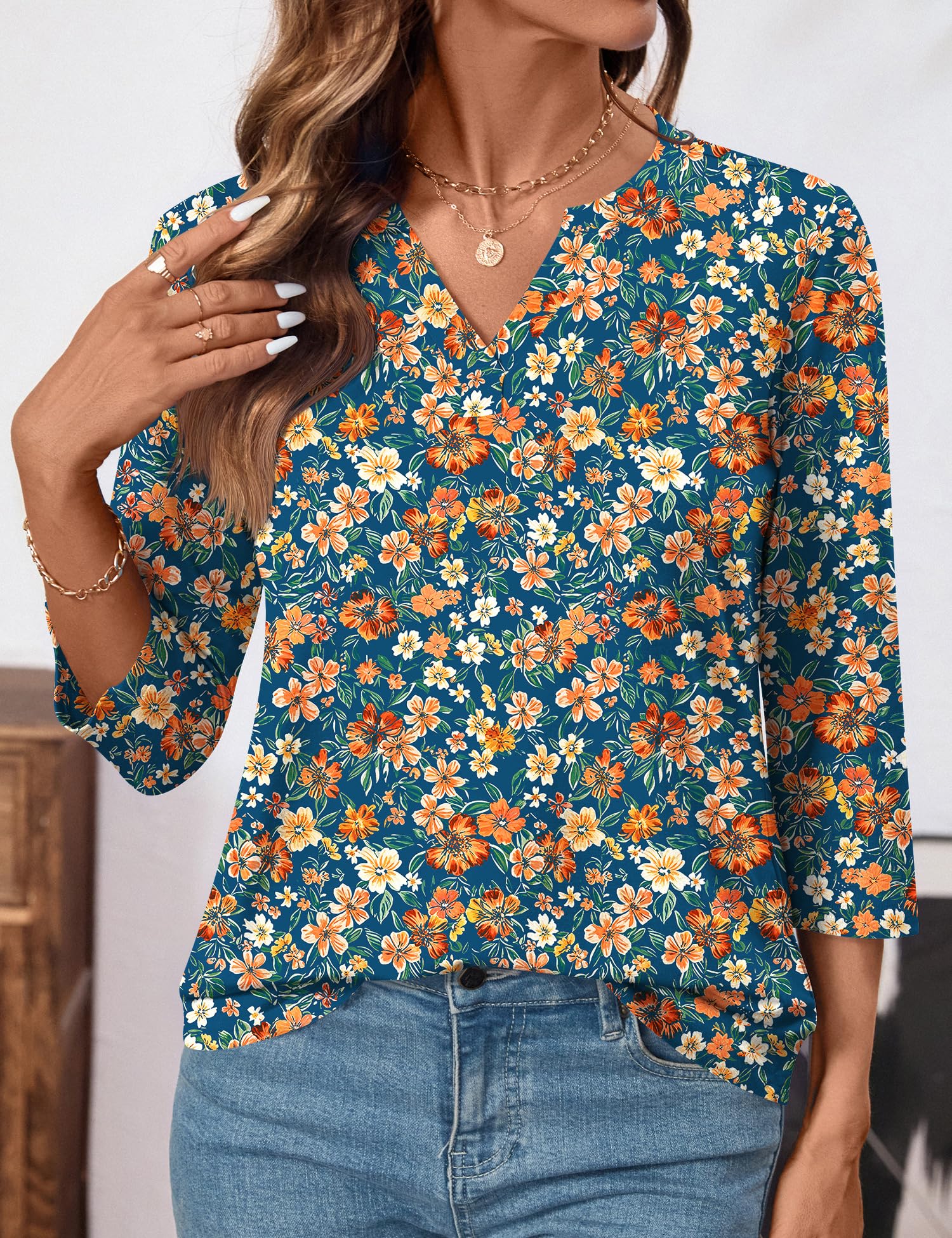 LOMON Womens 3/4 Length Sleeve Tops V Neck Business Casual Blouses Summer Tees Shirts 2026