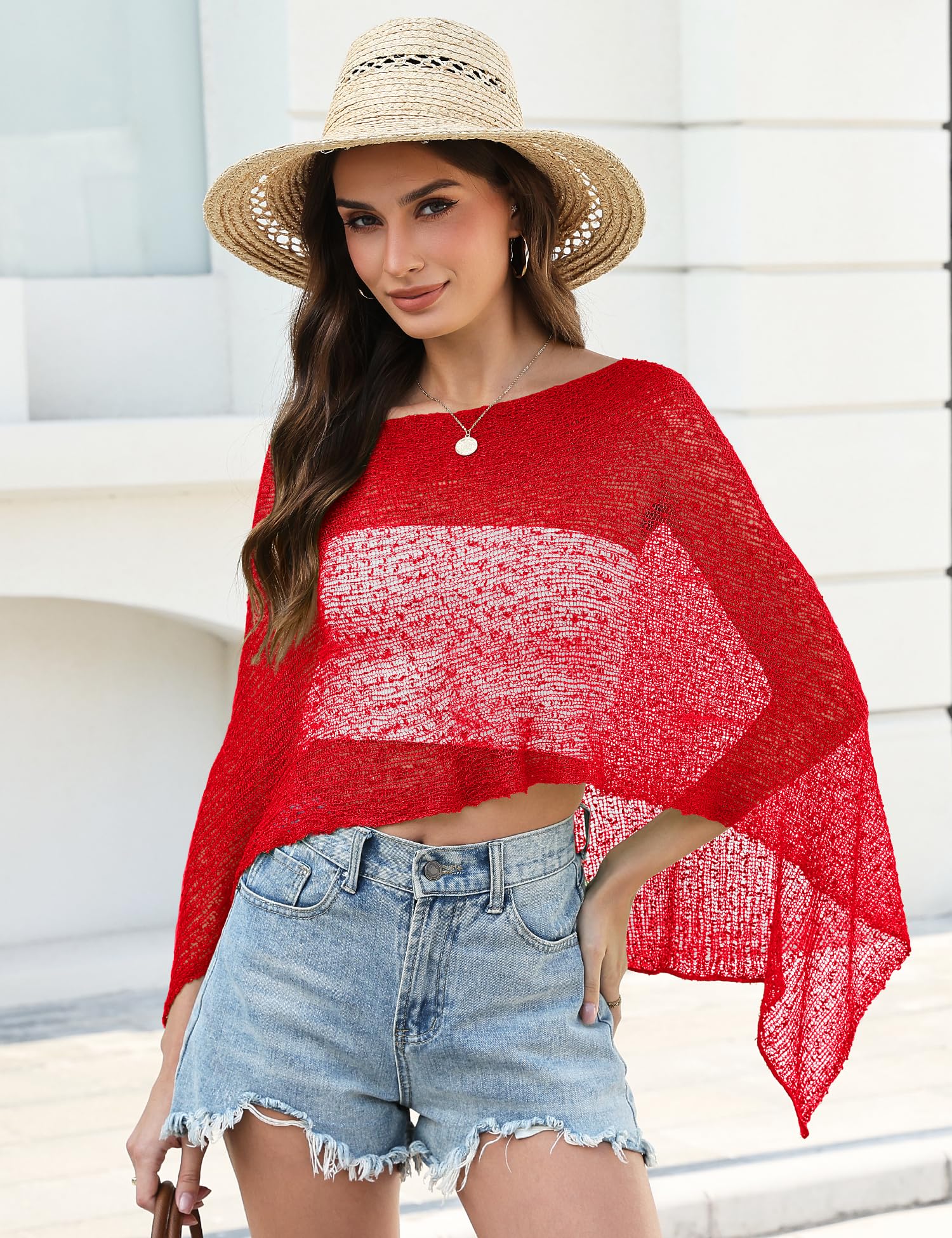 LOMON Womens Sheer Poncho Shrug Bolero Lightweight Knit Crochet Shrug Mesh Cover Up Summer 2026
