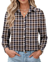 LOMON Womens Long Sleeve Button Down Shirts Casual Loose Fit Cotton Collared Blouses