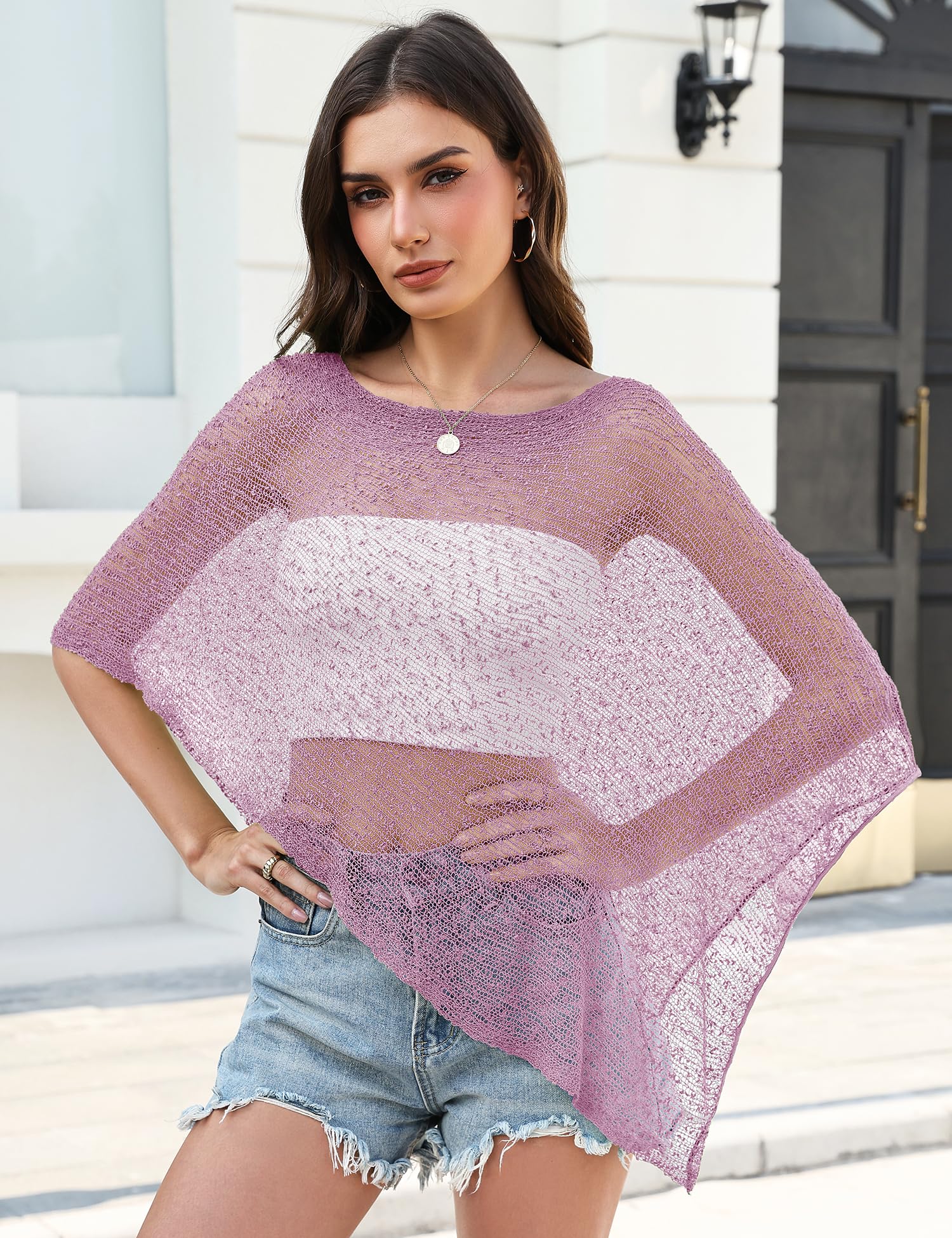 LOMON Womens Sheer Poncho Shrug Bolero Lightweight Knit Crochet Shrug Mesh Cover Up Summer 2026