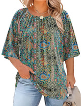 LOMON Womens Plus Size Tops Summer 3/4 Length Sleeve Crewneck Blouses Dressy Casual Loose Curvy Flowy Tunic Shirts 1X-5X