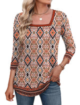 LOMON Women's 3/4 Sleeve Shirts Square Neck Summer Tops Dressy Casual Basic Tees Ladies T Shirts Blouses