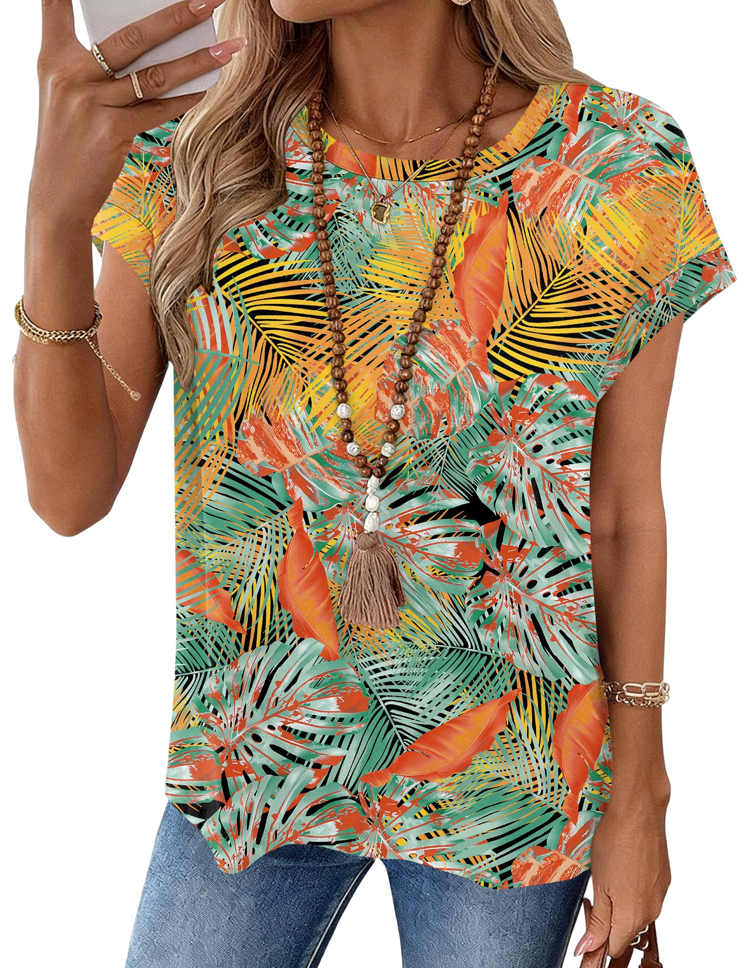 LOMON Womens Summer Tops Short Sleeve Shirts Cap Sleeve Tops Crew Neck Cute Trendy Tunic Blouses Dressy Casual Outfits 2026