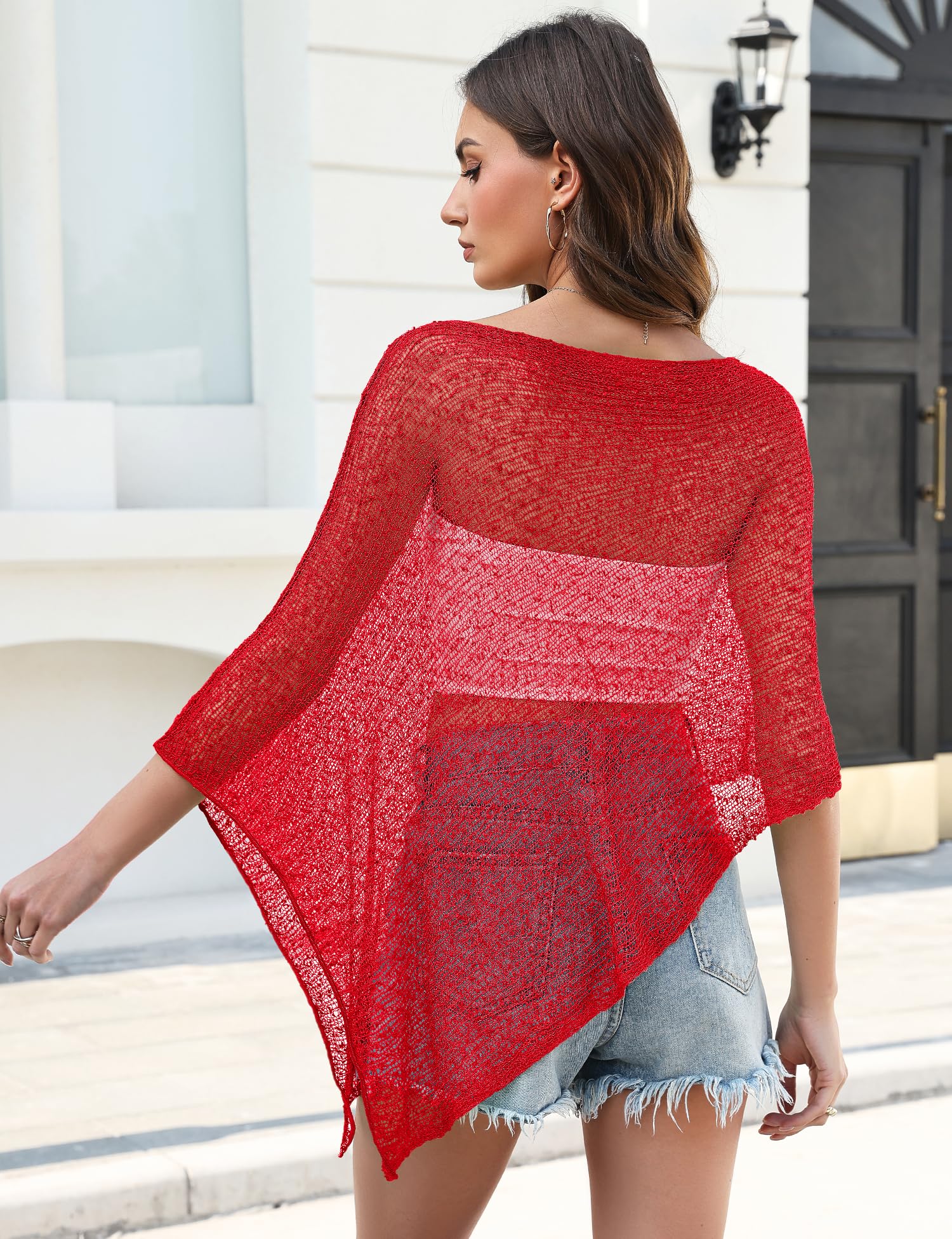 LOMON Womens Sheer Poncho Shrug Bolero Lightweight Knit Crochet Shrug Mesh Cover Up Summer 2026
