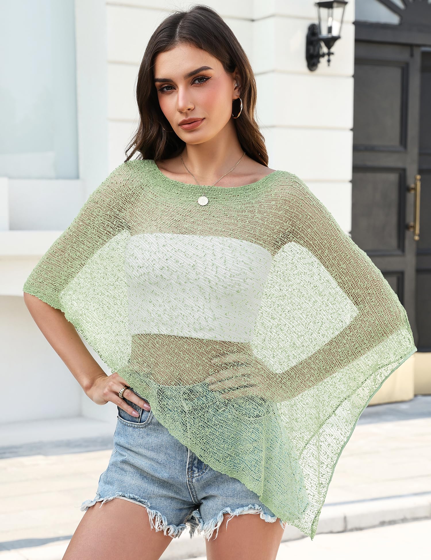 LOMON Womens Sheer Poncho Shrug Bolero Lightweight Knit Crochet Shrug Mesh Cover Up Summer 2026