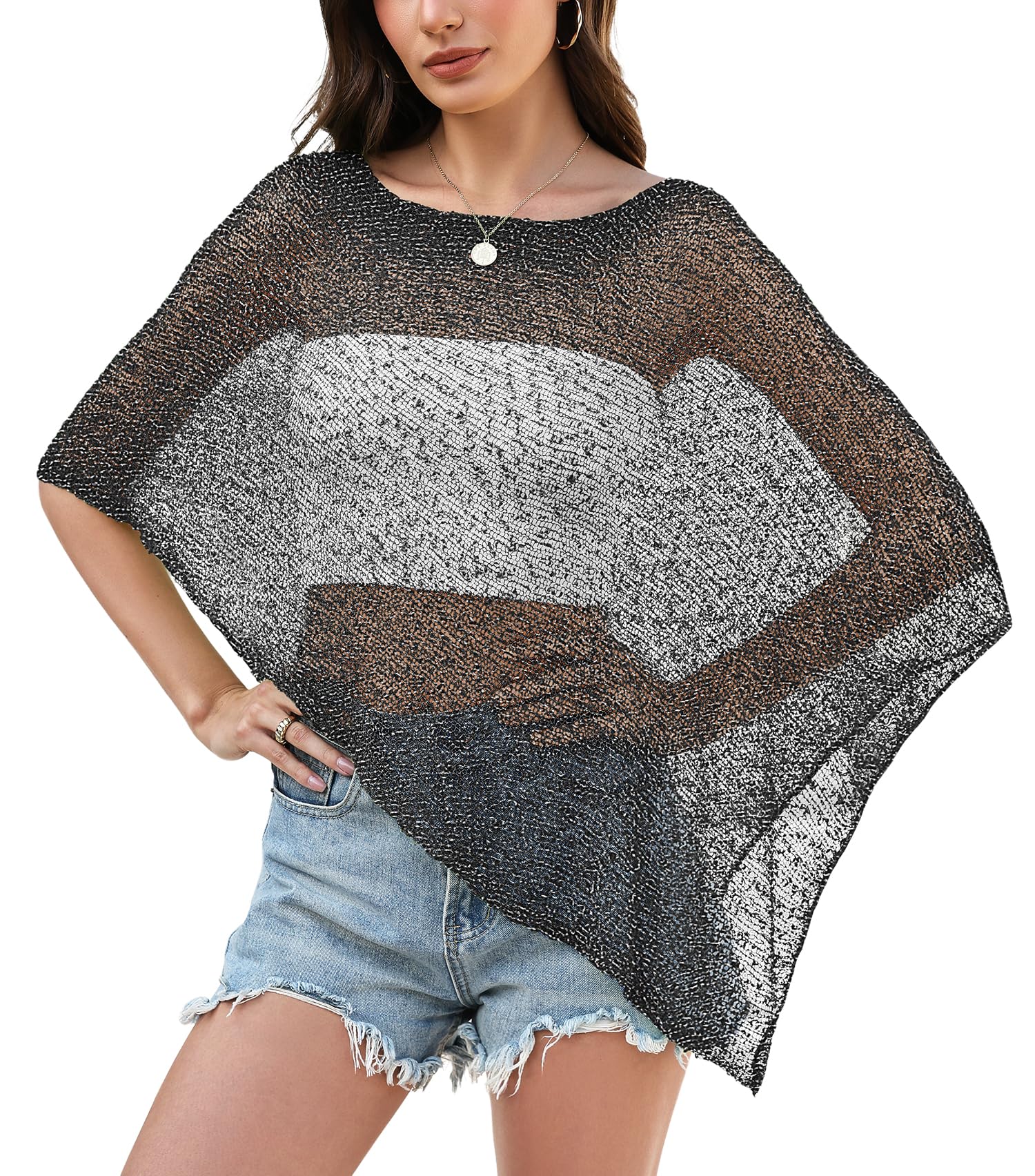 LOMON Womens Sheer Poncho Shrug Bolero Lightweight Knit Crochet Shrug Mesh Cover Up Summer 2026