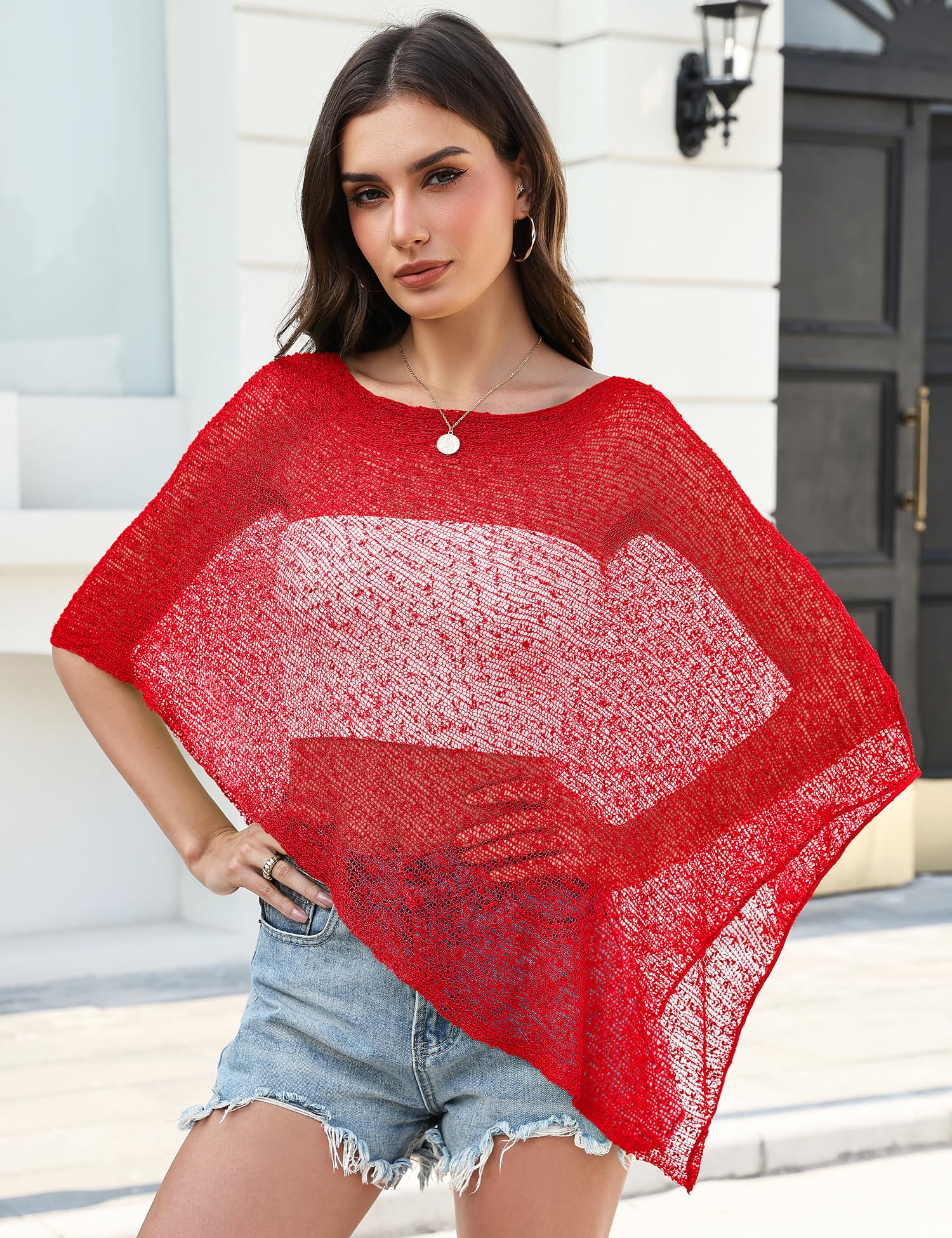LOMON Womens Sheer Poncho Shrug Bolero Lightweight Knit Crochet Shrug Mesh Cover Up Summer 2026