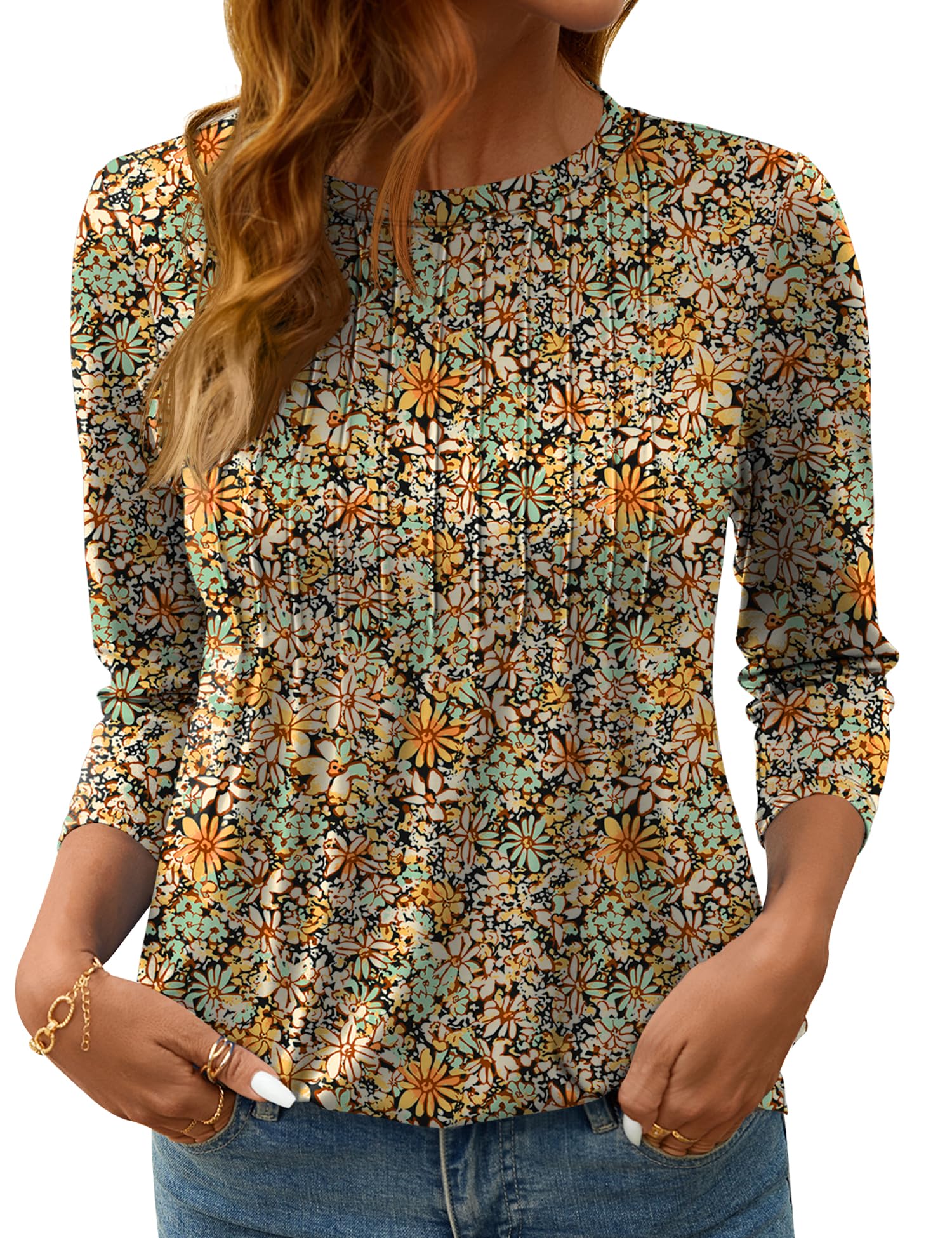 LOMON Women's 3/4 Length Sleeve Tops Crew Neck Dressy Casual Blouses Summer Tees Shirts