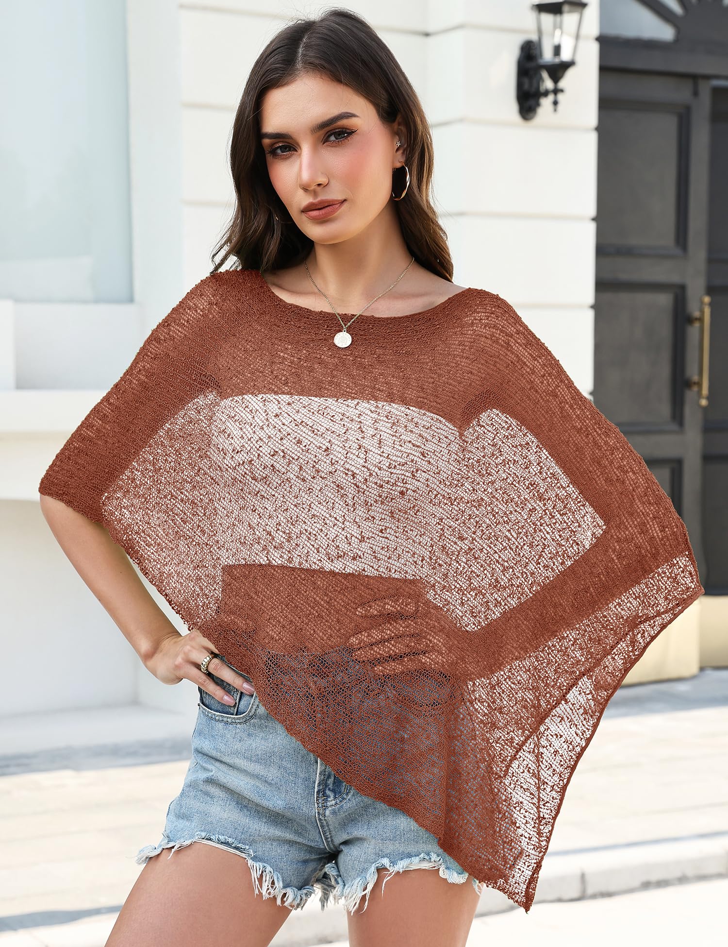 LOMON Womens Sheer Poncho Shrug Bolero Lightweight Knit Crochet Shrug Mesh Cover Up Summer 2026