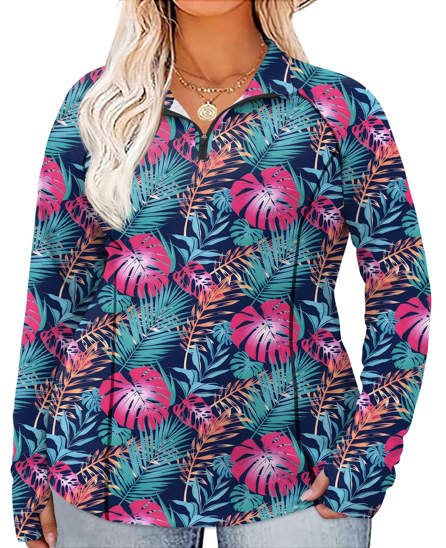 LOMON Womens Plus Size Workout Tops Long Sleeve 1/4 Zip UV Sun Protection Quick Dry Hiking Athletic Shirts Rash Guard UPF 50+