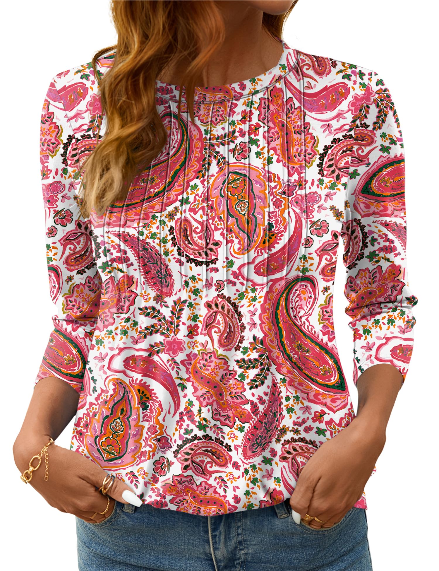 LOMON Women's 3/4 Length Sleeve Tops Crew Neck Dressy Casual Blouses Summer Tees Shirts