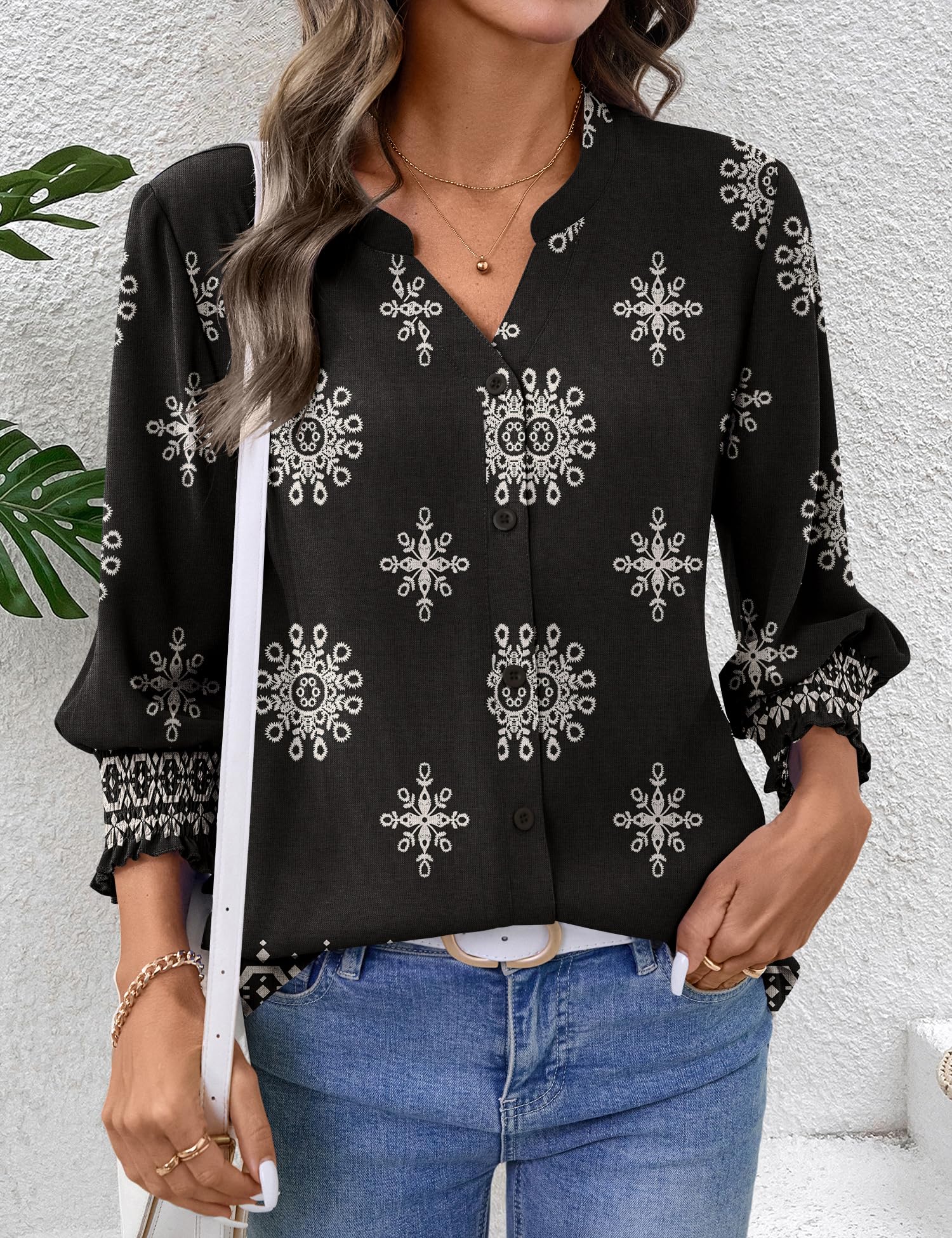 LOMON Button Down Shirts for Women 3/4 Length Sleeve Business Casual Blouses 2026 Summer Tops