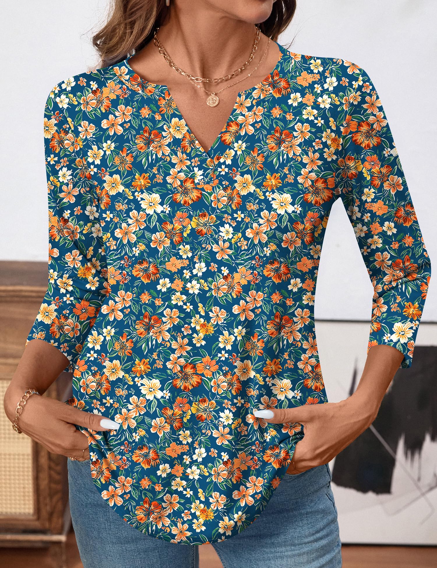 LOMON Womens 3/4 Length Sleeve Tops V Neck Business Casual Blouses Summer Tees Shirts 2026