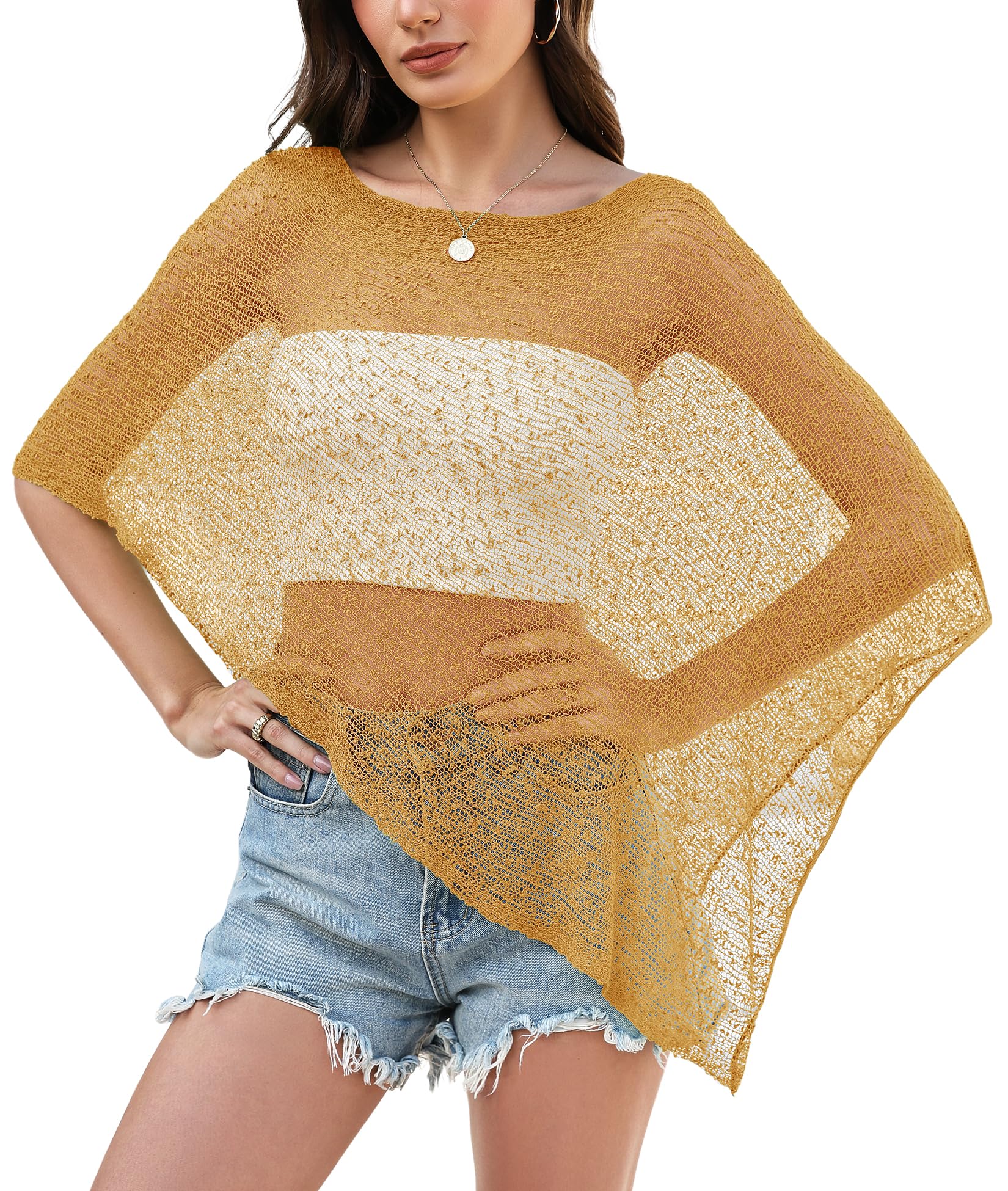 LOMON Womens Sheer Poncho Shrug Bolero Lightweight Knit Crochet Shrug Mesh Cover Up Summer 2026