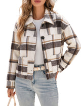 LOMON Women's Flannel Cropped Plaid Shacket Jacket Button Down Fall Outfits