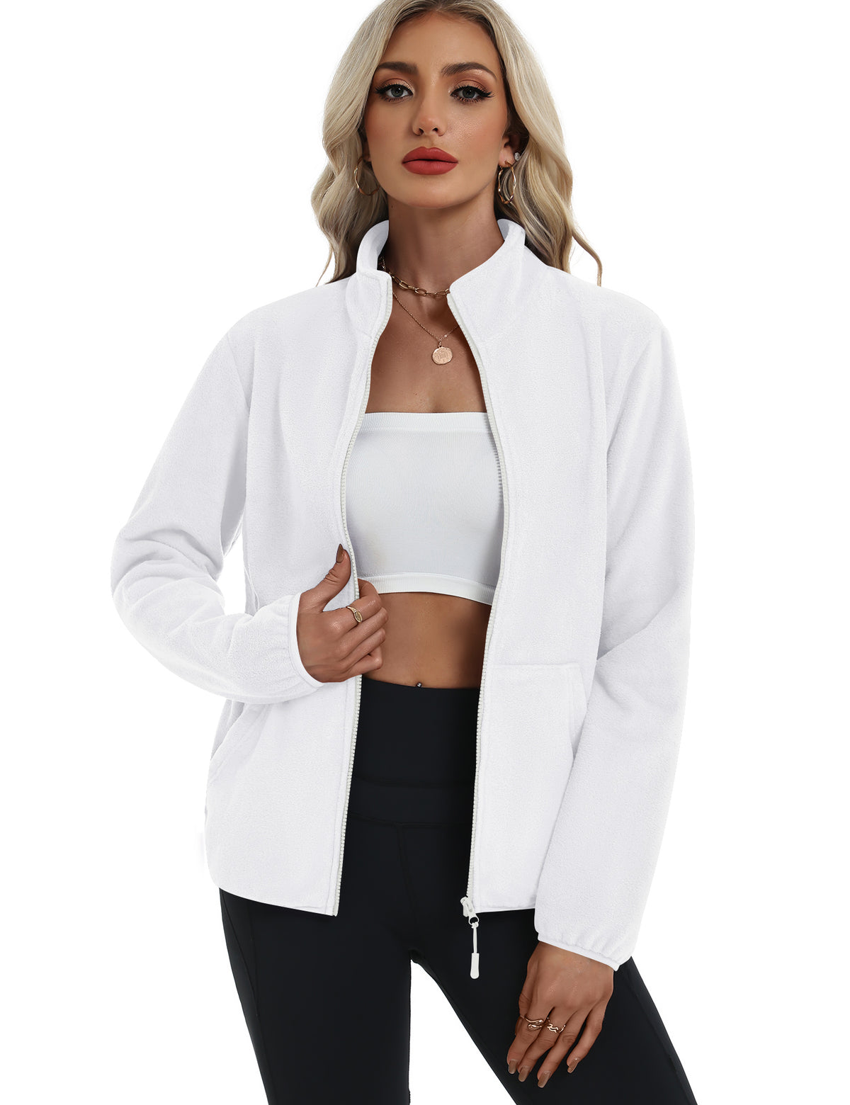 LOMON Fleece Jacket Women with 6 Pockets Lightweight Full Zip Coat