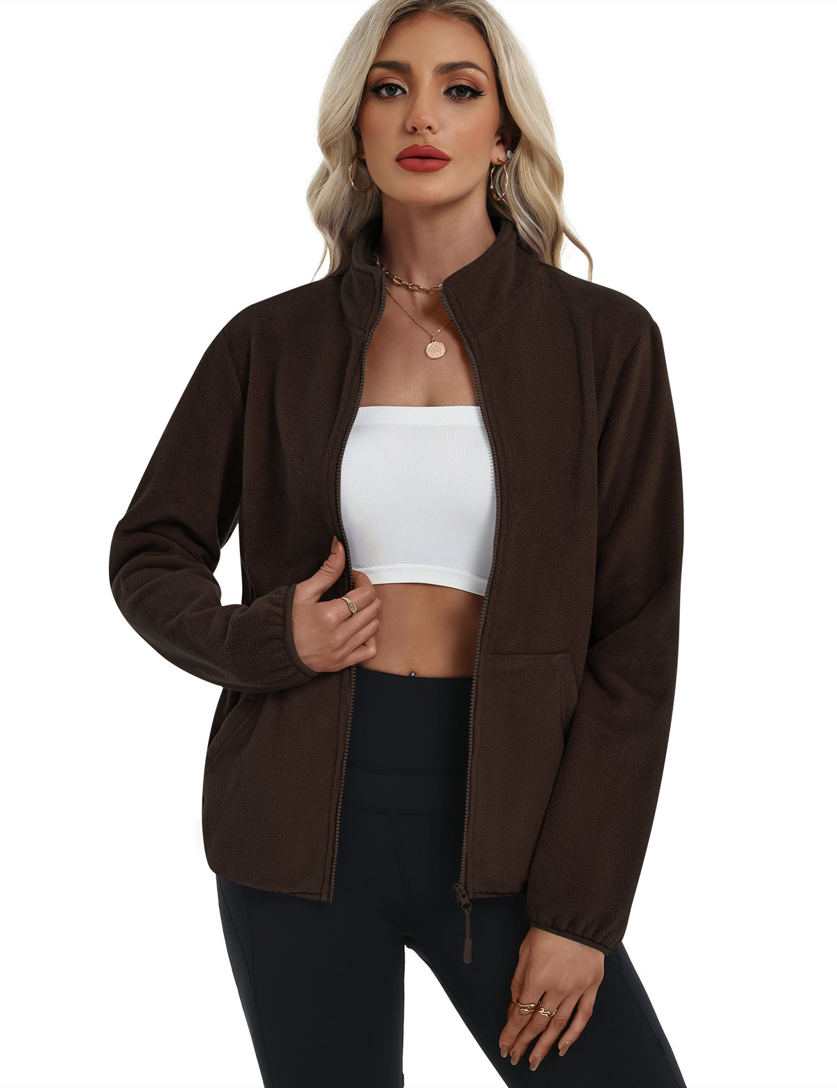 LOMON Fleece Jacket Women with 6 Pockets Lightweight Full Zip Coat