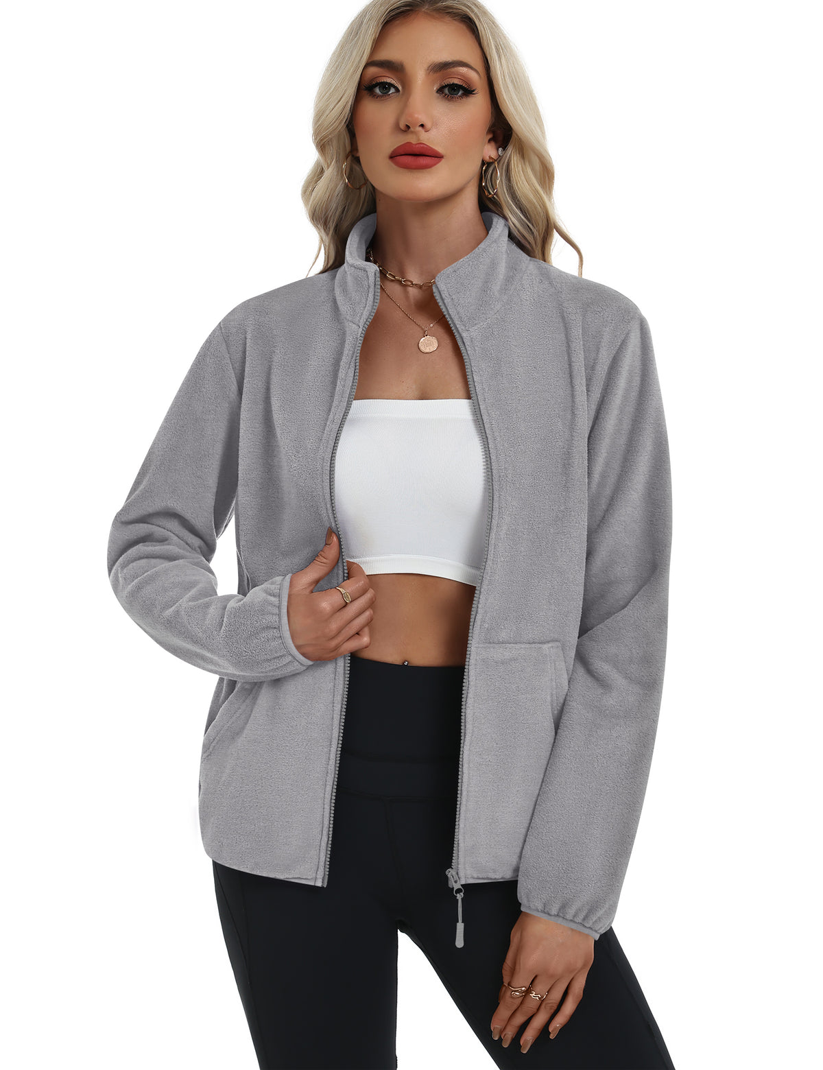 LOMON Fleece Jacket Women with 6 Pockets Lightweight Full Zip Coat