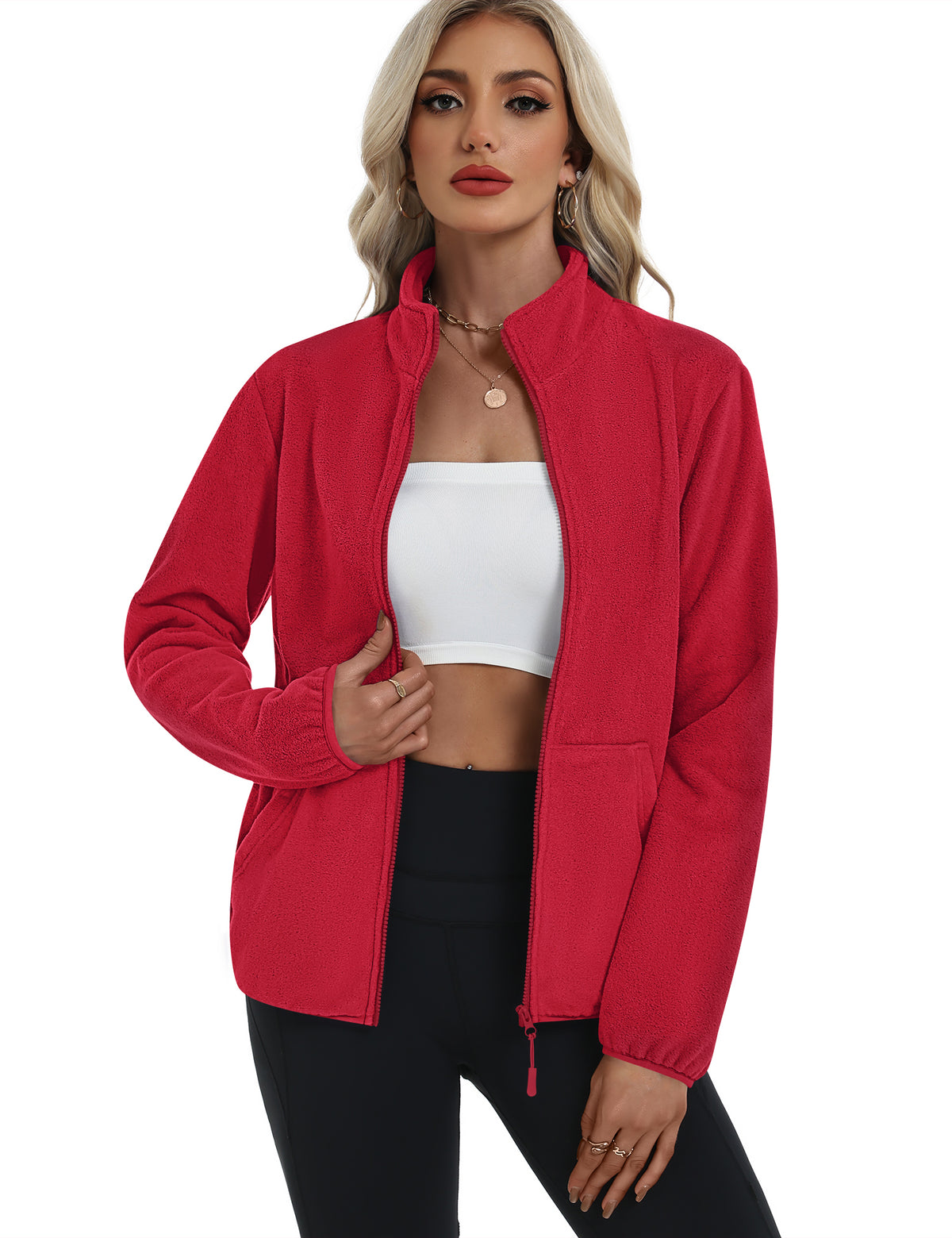 LOMON Fleece Jacket Women with 6 Pockets Lightweight Full Zip Coat