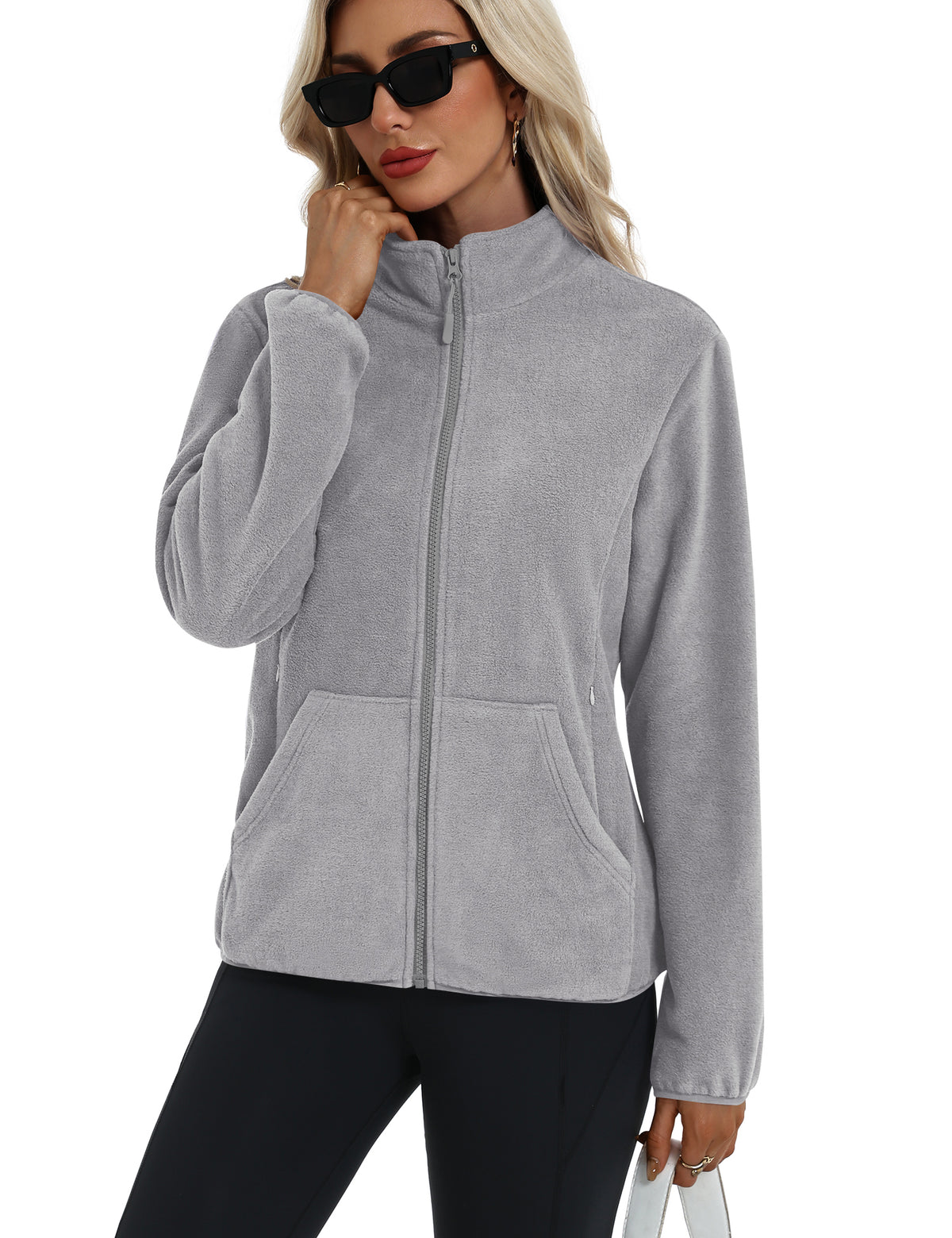 LOMON Fleece Jacket Women with 6 Pockets Lightweight Full Zip Coat