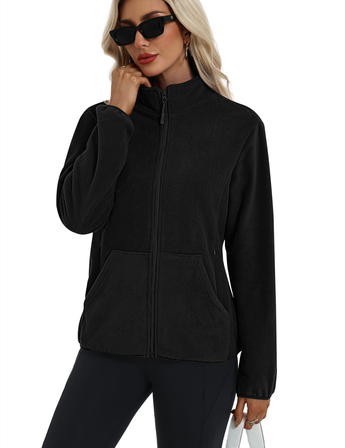 LOMON Fleece Jacket Women with 6 Pockets Lightweight Full Zip Coat