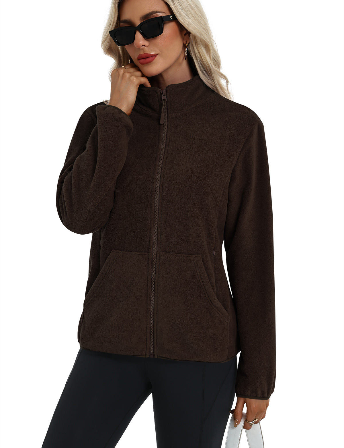 LOMON Fleece Jacket Women with 6 Pockets Lightweight Full Zip Coat