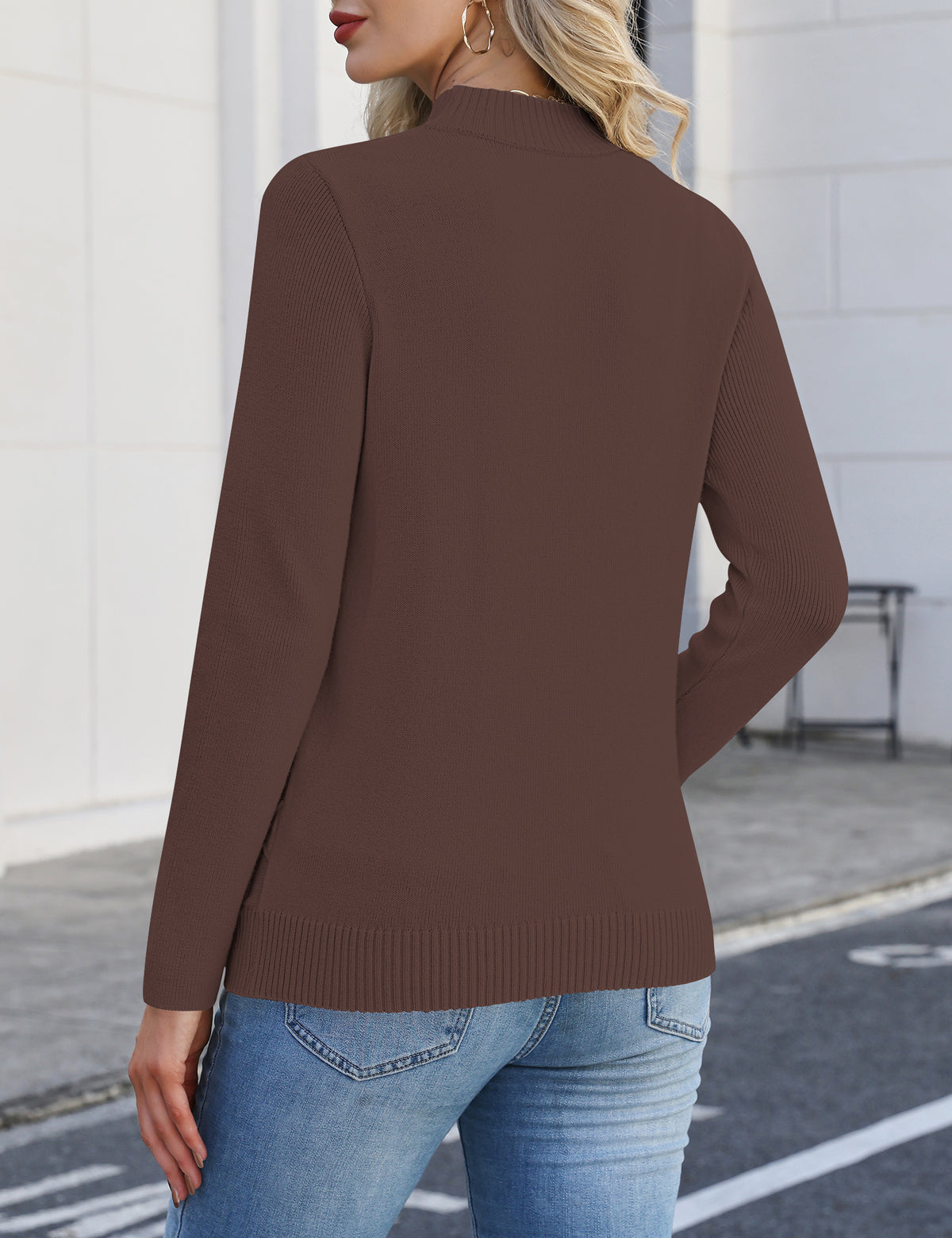 LOMON Women's Mock Neck Sweater Long Sleeve 2026 Fall Winter Knitted Tops