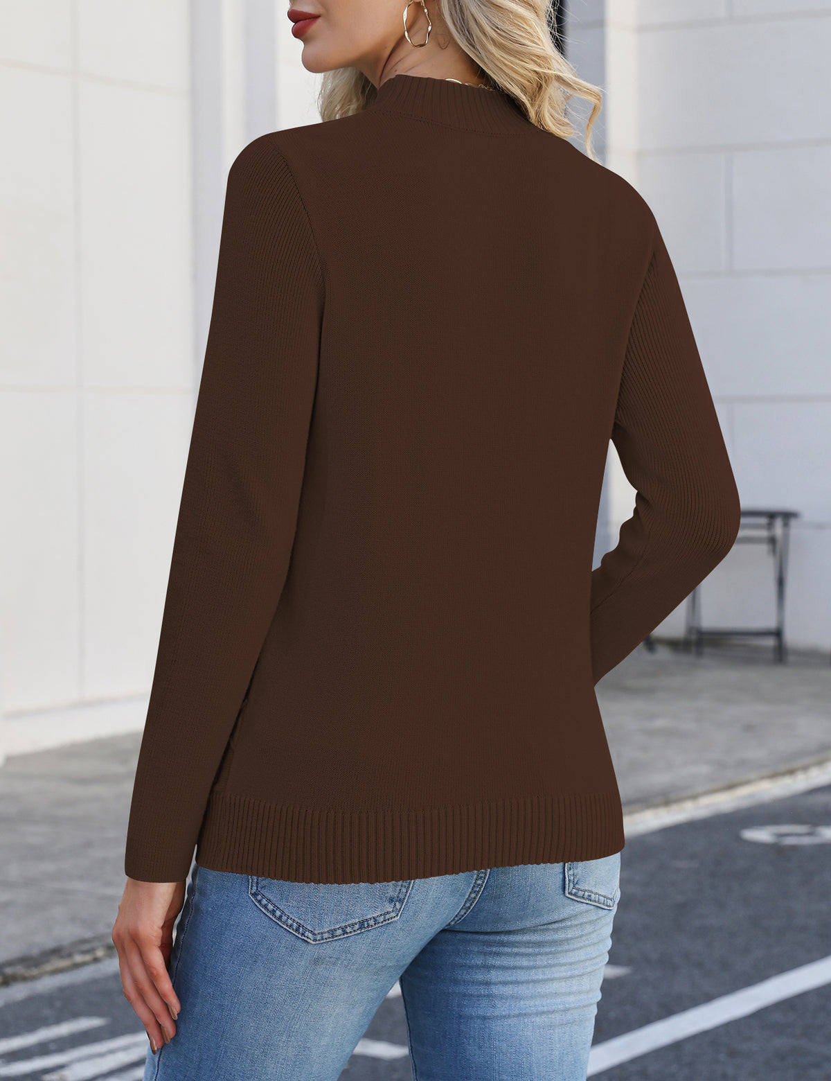 LOMON Women's Mock Neck Sweater Long Sleeve 2026 Fall Winter Knitted Tops