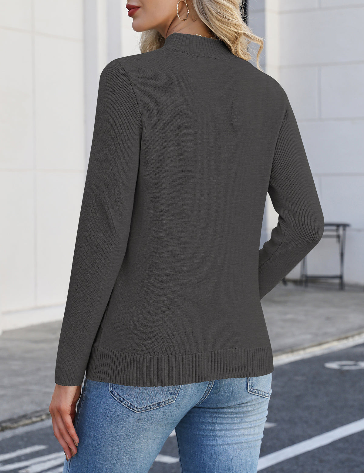 LOMON Women's Mock Neck Sweater Long Sleeve 2026 Fall Winter Knitted Tops